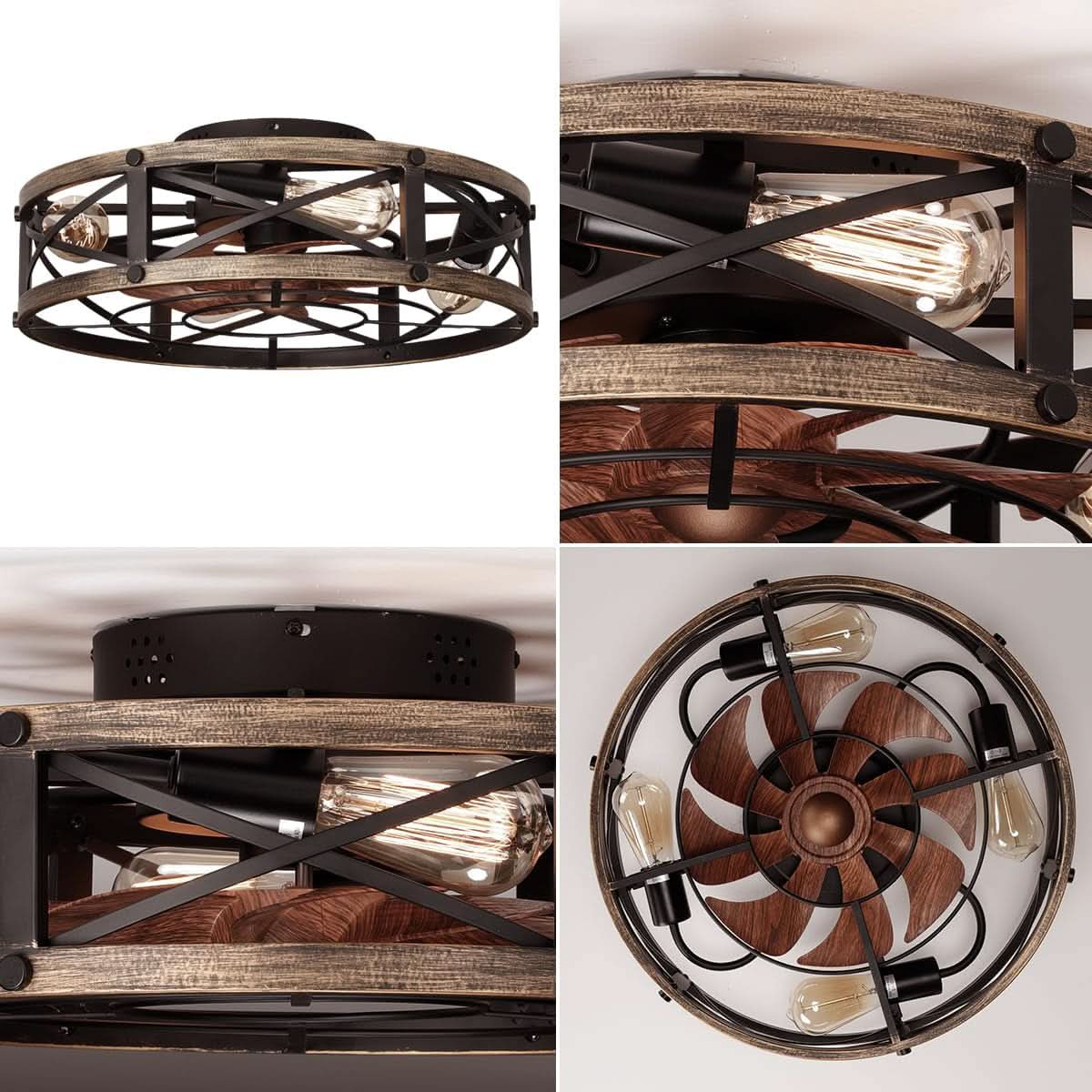 Rustic Bladeless Ceiling Fan With Light And Remote 6 Speeds