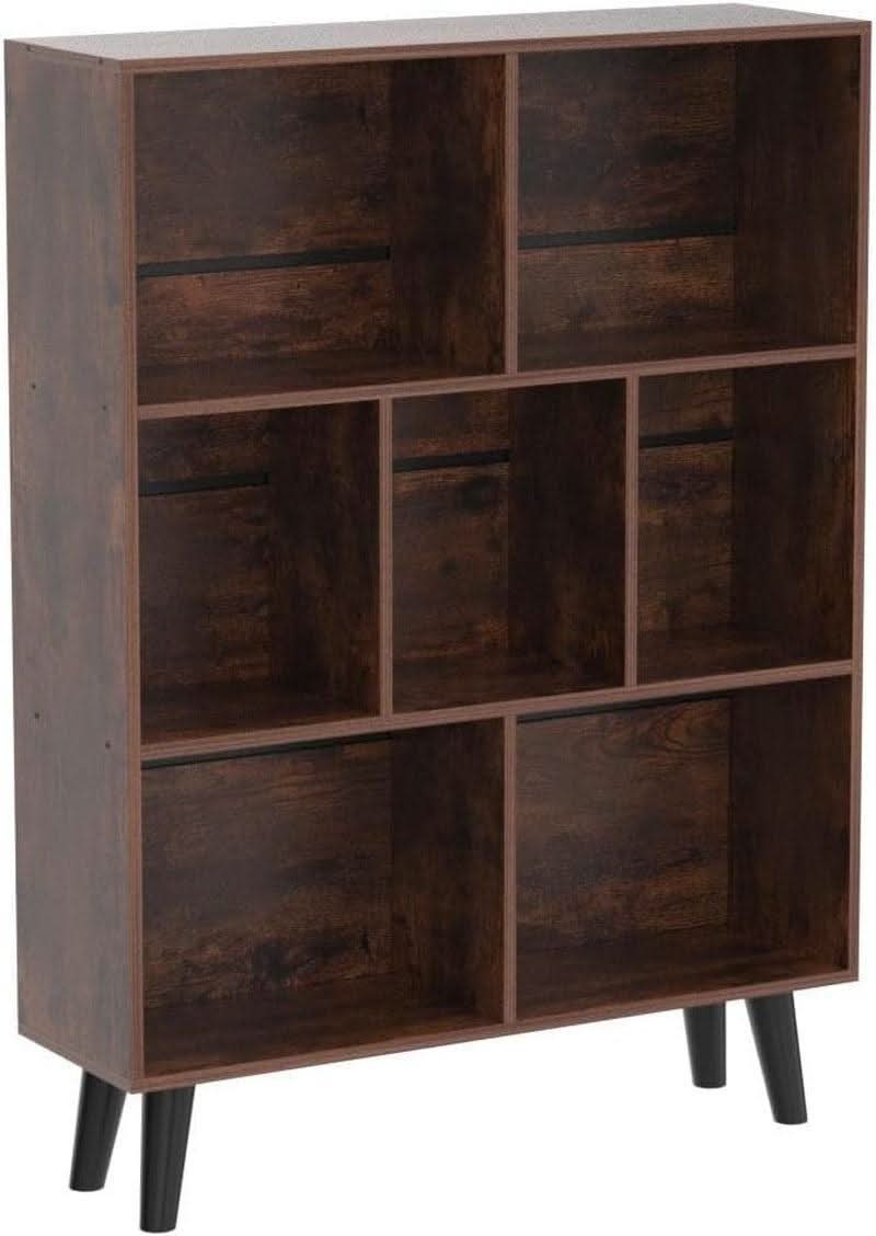 Rustic Brown 3 Tier Cube Bookshelf With Open Sides