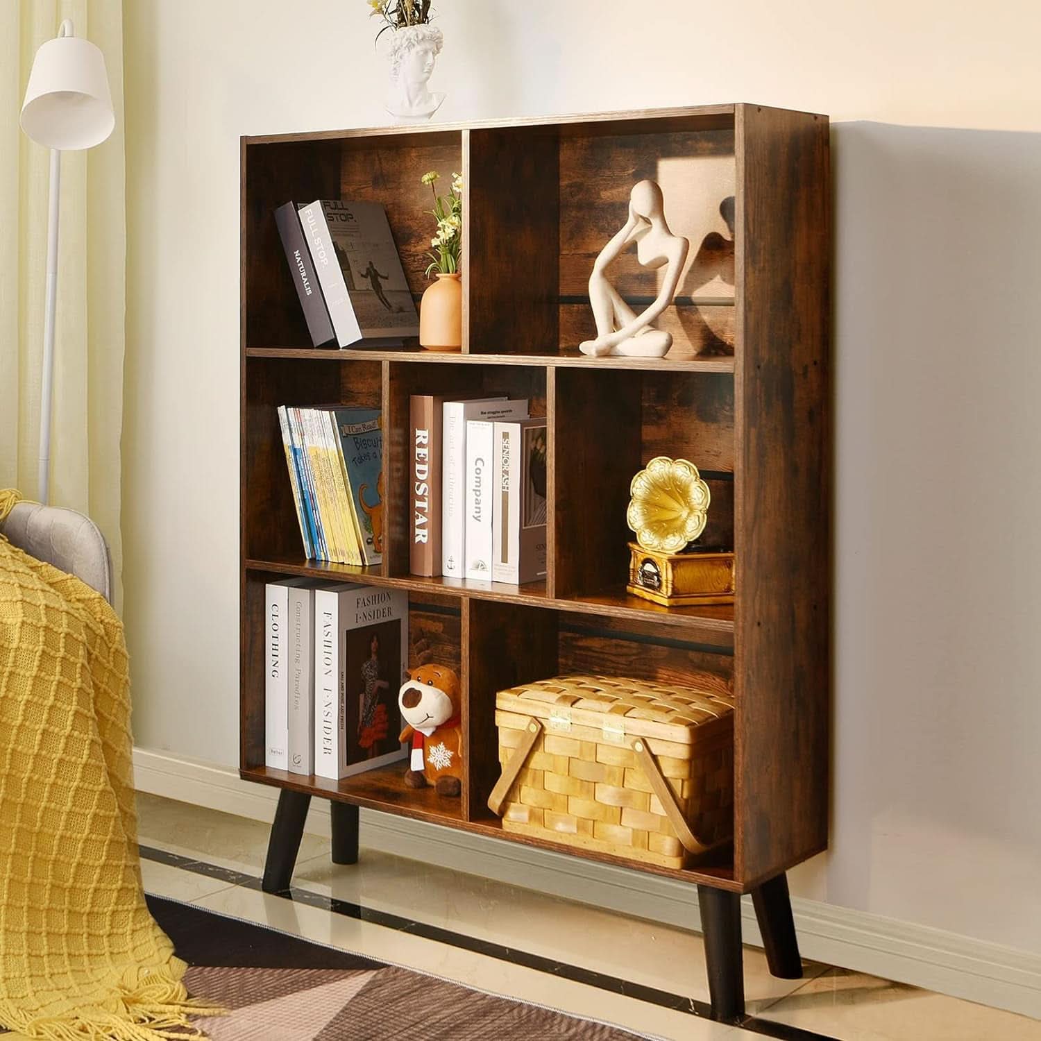 Rustic Brown 3 Tier Cube Bookshelf With Open Sides