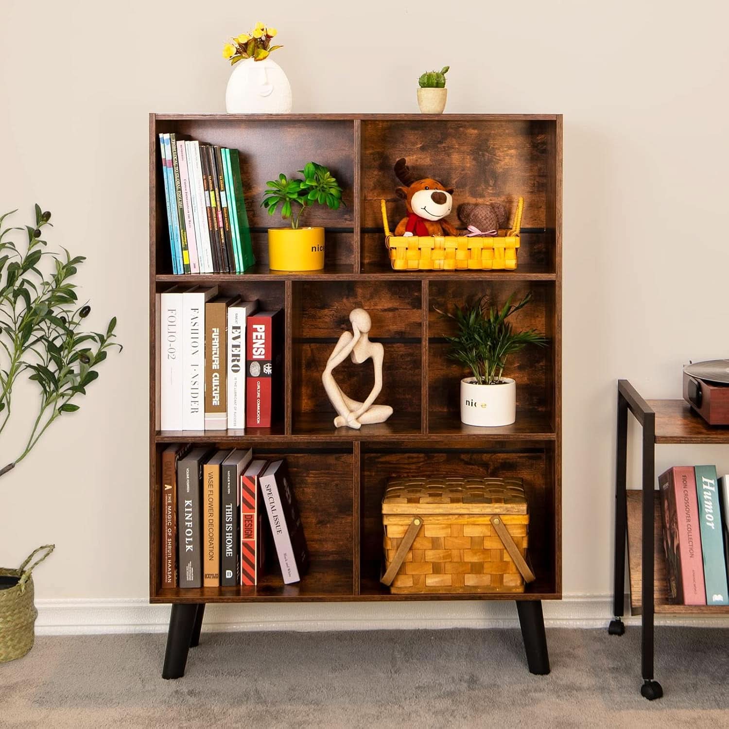 Rustic Brown 3 Tier Cube Bookshelf With Open Sides