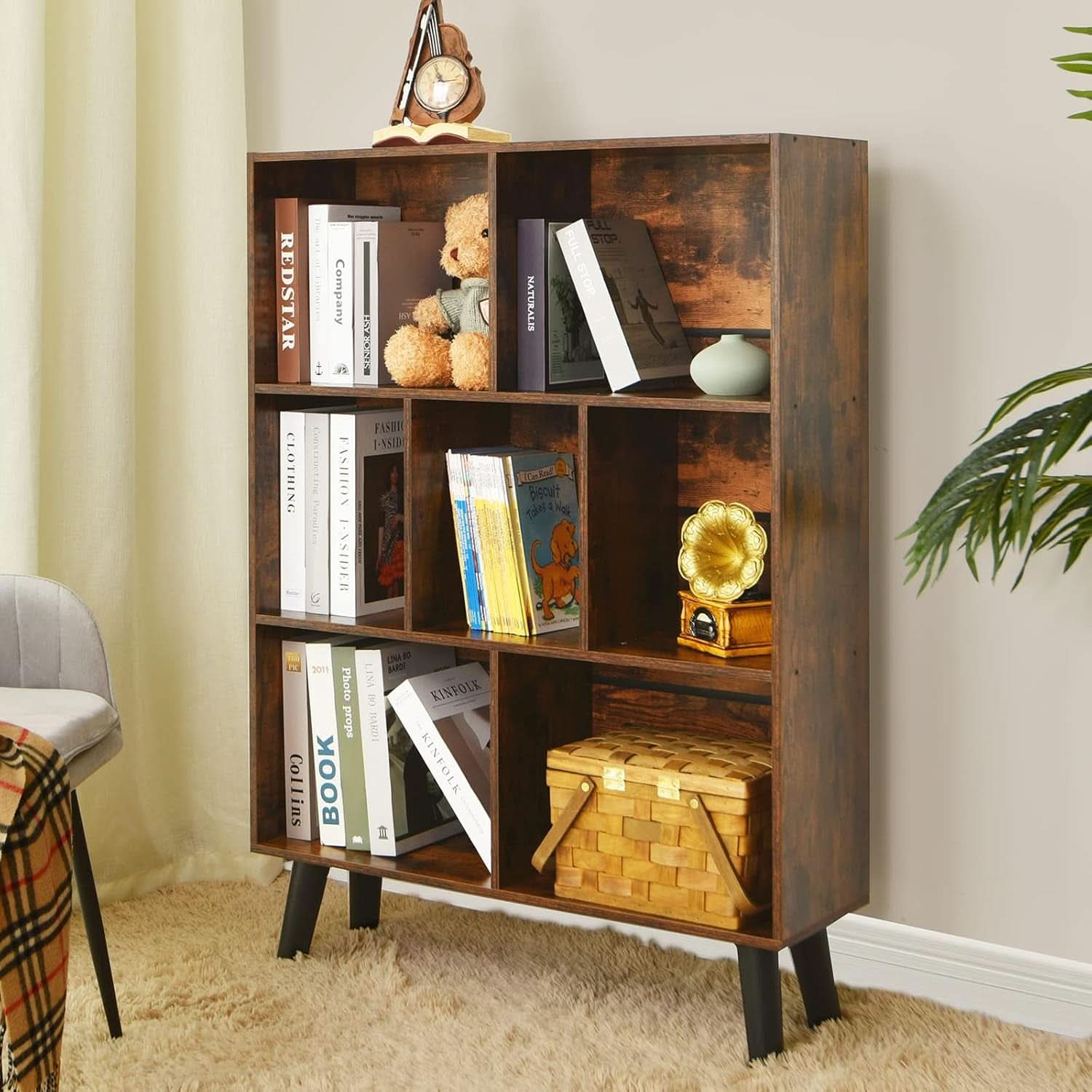 Rustic Brown 3 Tier Cube Bookshelf With Open Sides