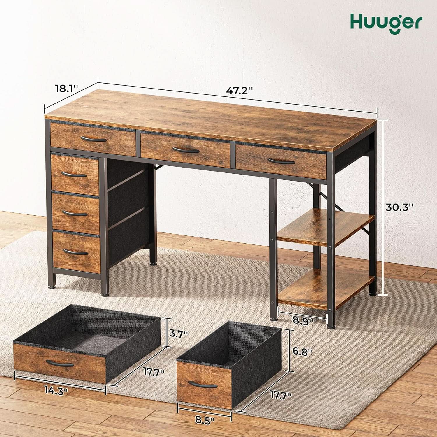 Rustic Brown 47 Inches Corner Desk Storage Solutions