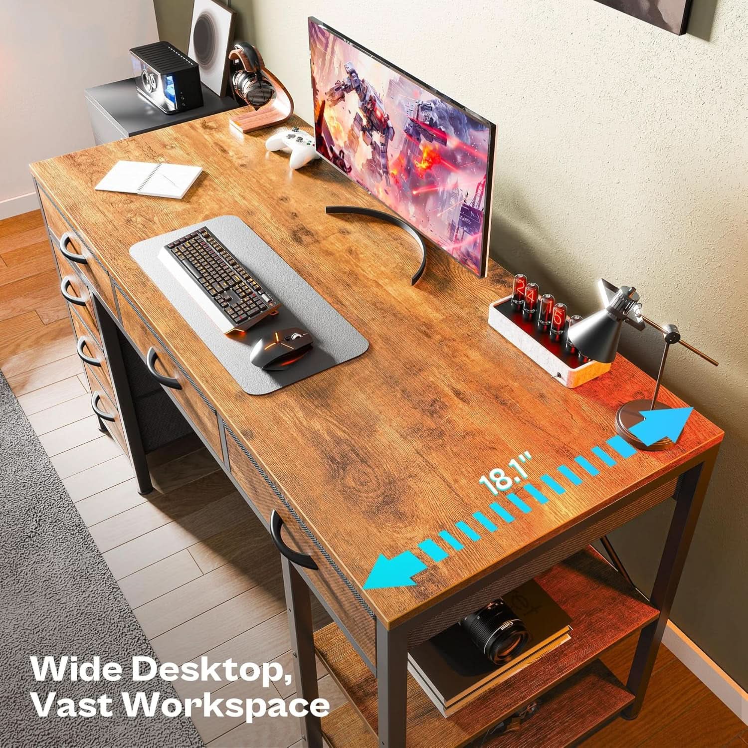 Rustic Brown 47 Inches Corner Desk Storage Solutions
