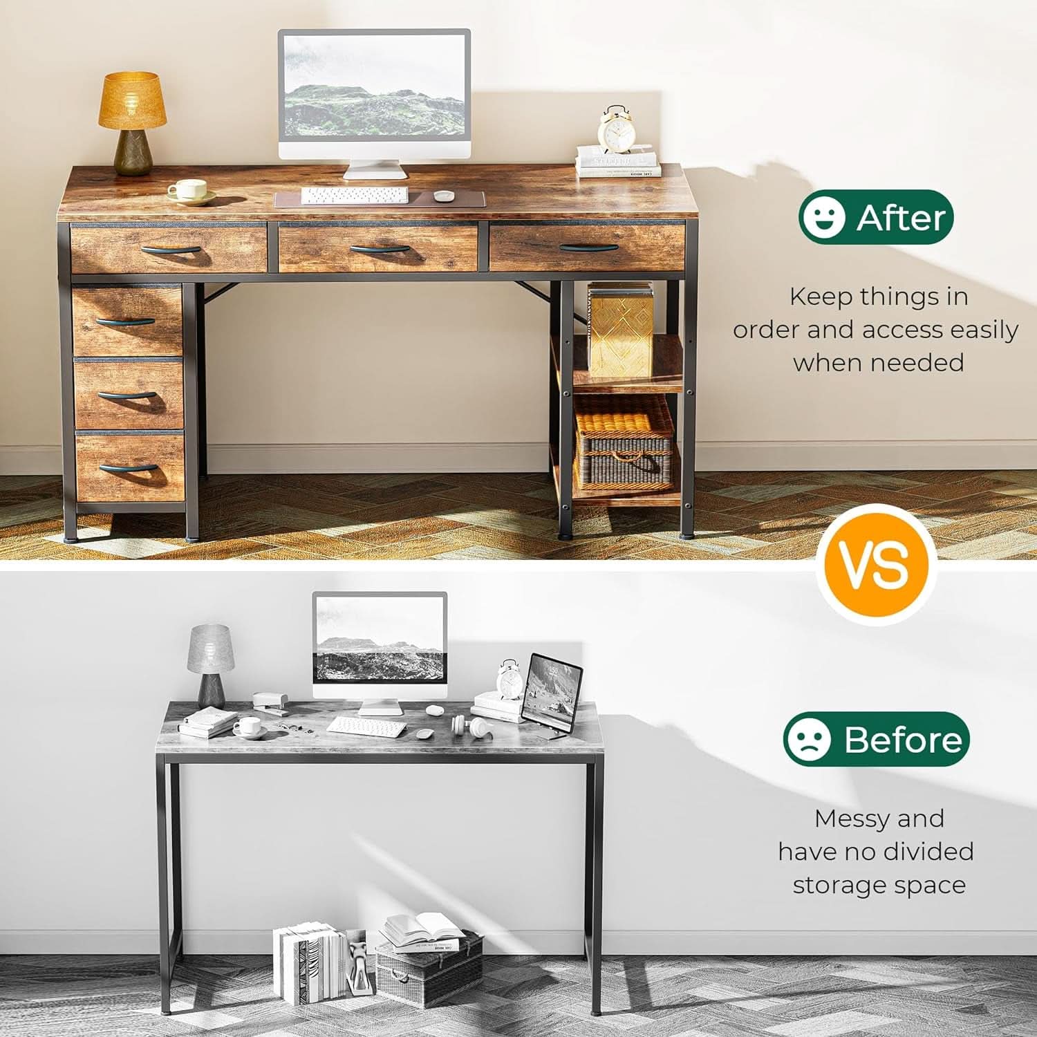 Rustic Brown 47 Inches Corner Desk Storage Solutions