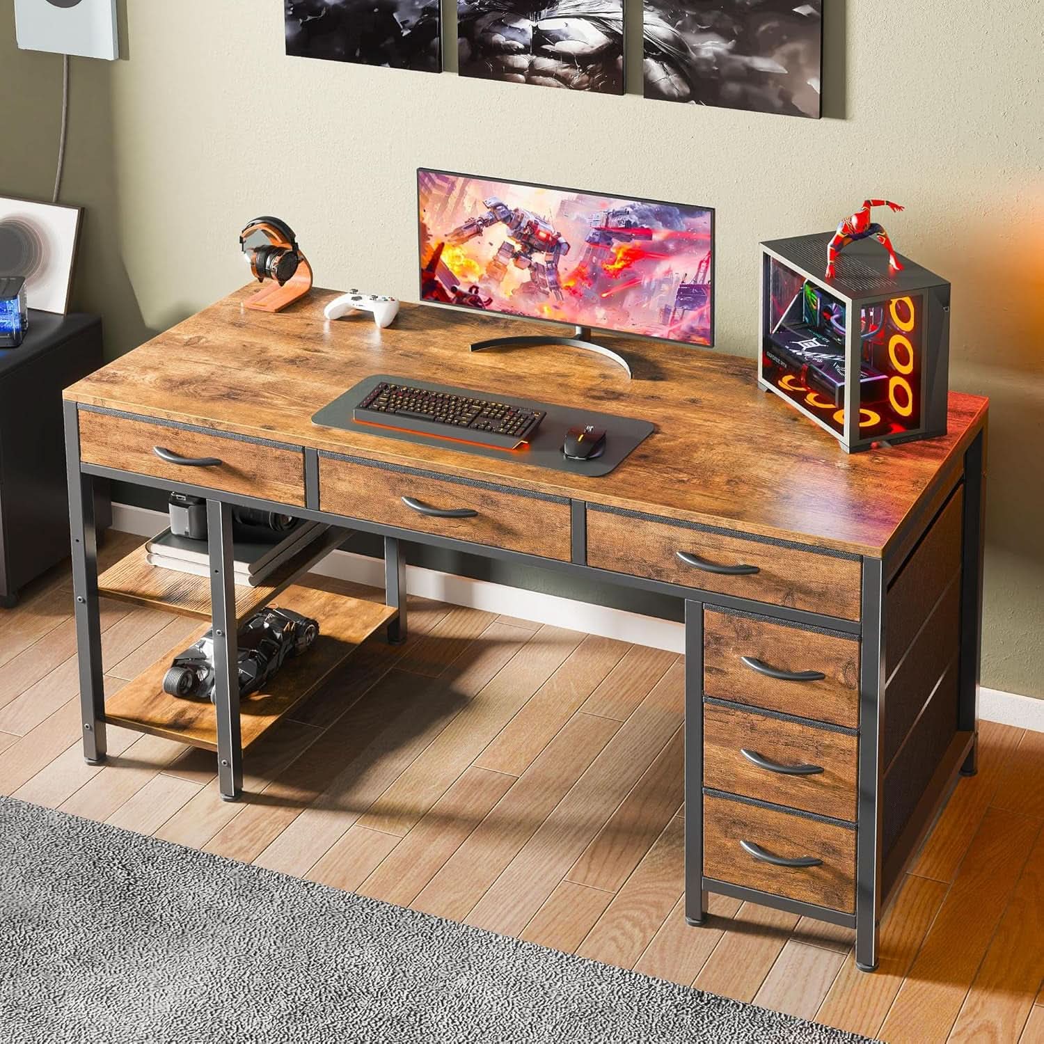 Rustic Brown 47 Inches Corner Desk Storage Solutions