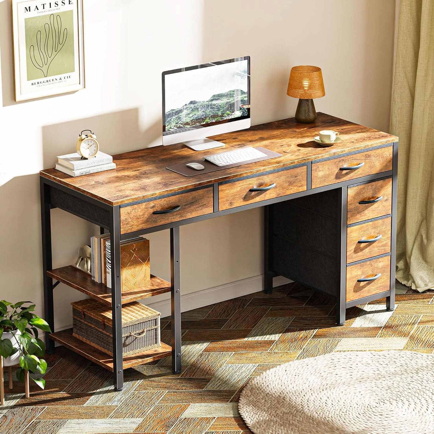 Rustic Brown 47 Inches Corner Desk Storage Solutions