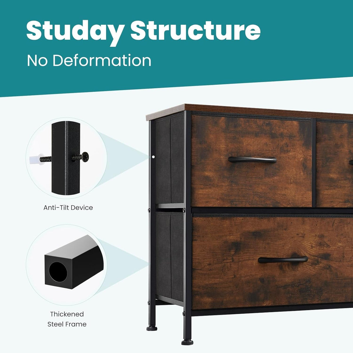 Rustic Brown 5 Drawer Dresser for Bedroom Storage Solutions