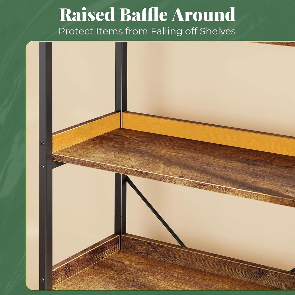 Rustic Brown 5 Tier Bookcase With Raised Edges For Living Room