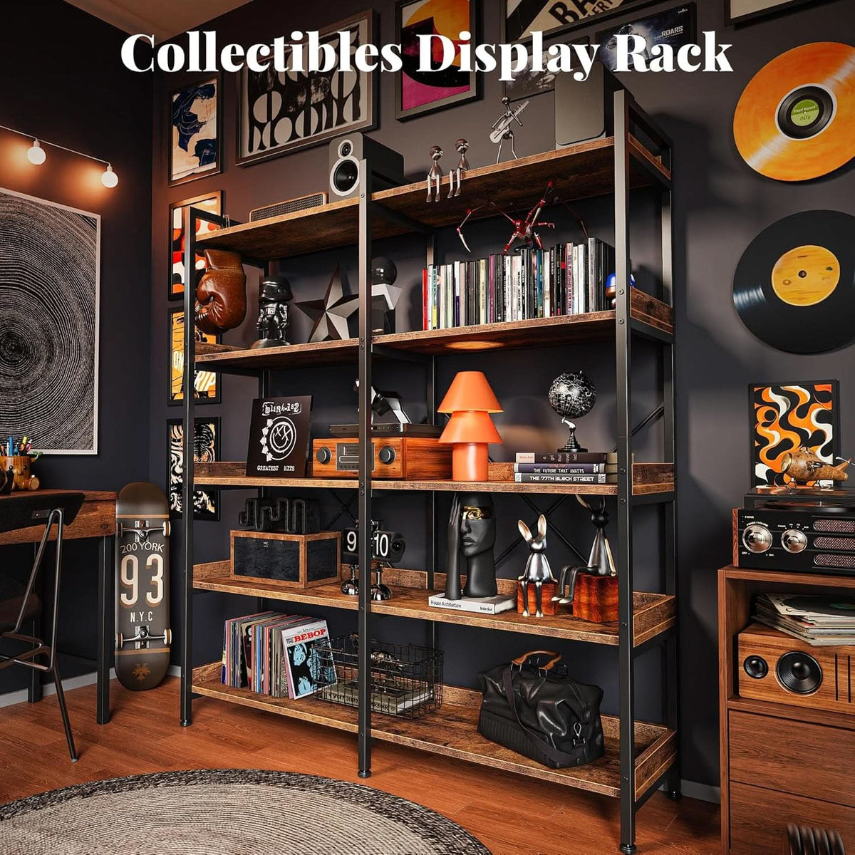 Rustic Brown 5 Tier Bookcase With Raised Edges For Living Room