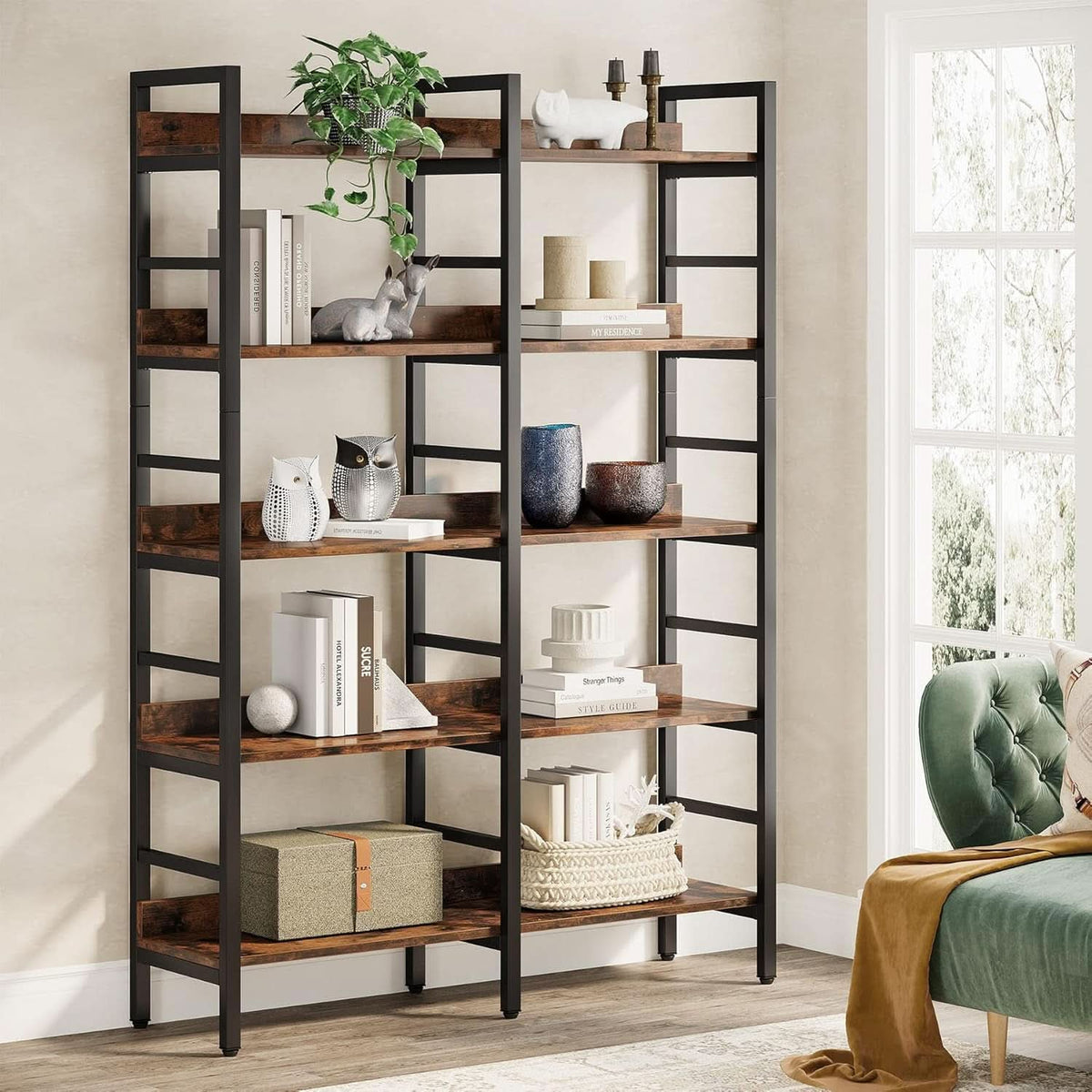 Rustic Brown 5 Tier Etagere Bookcase 71 In High 47 In Wide