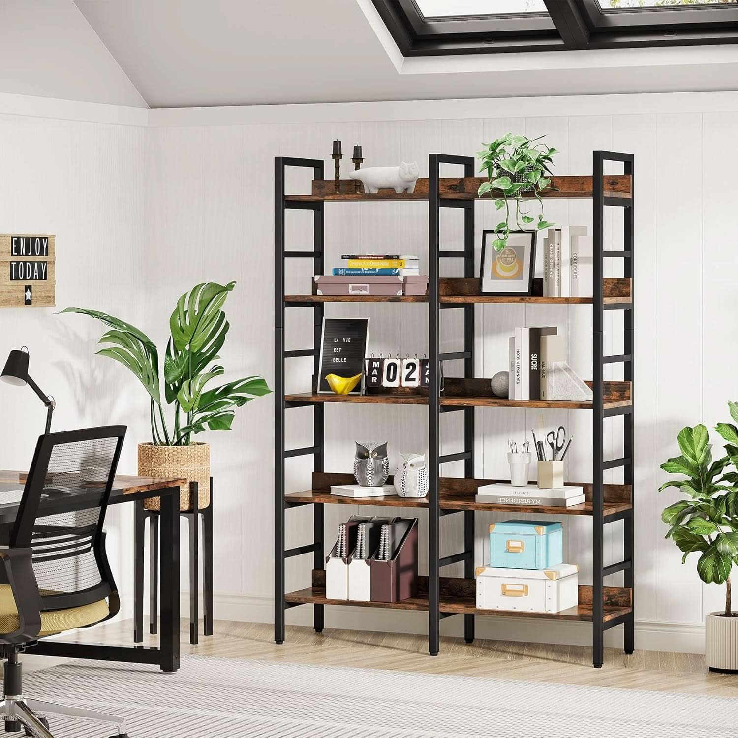 Rustic Brown 5 Tier Etagere Bookcase 71 In High 47 In Wide