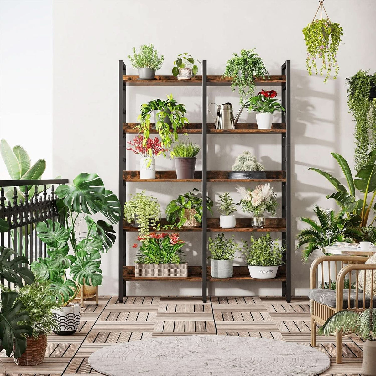 Rustic Brown 5 Tier Etagere Bookcase 71 In High 47 In Wide