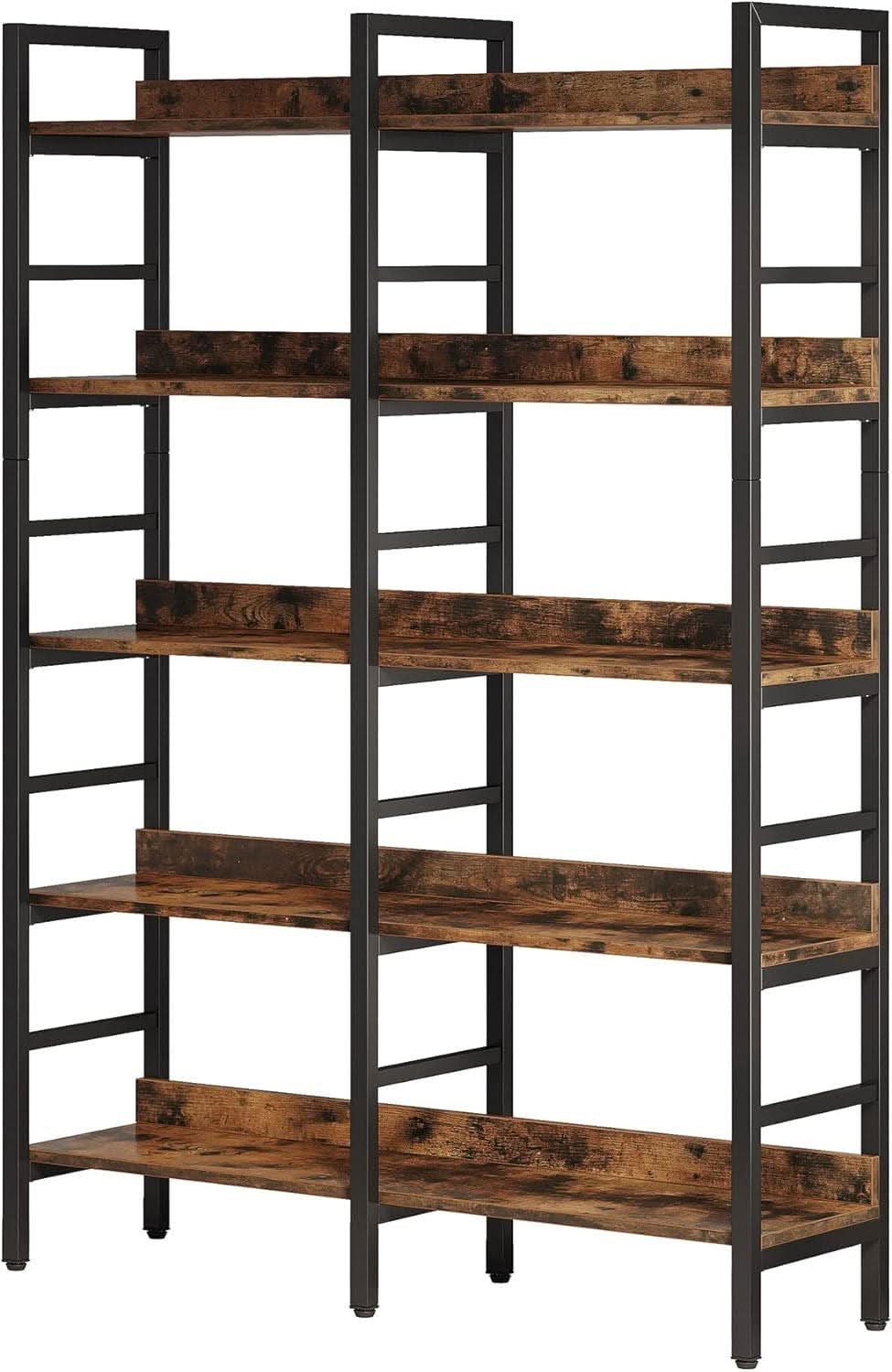 Rustic Brown 5 Tier Etagere Bookcase 71 In High 47 In Wide