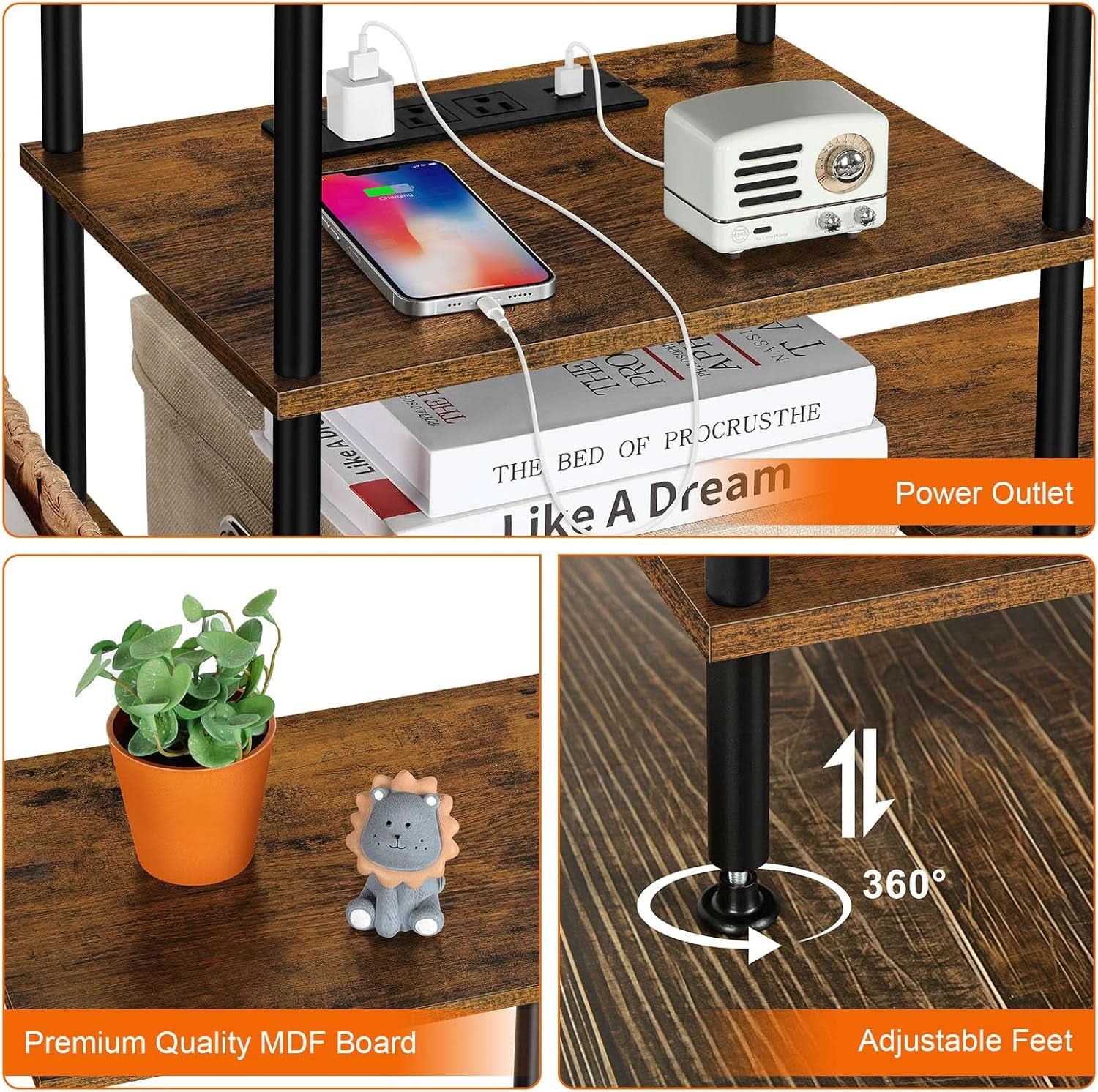 Rustic Brown 50 Inch TV Stand With Power Outlets And Shelf