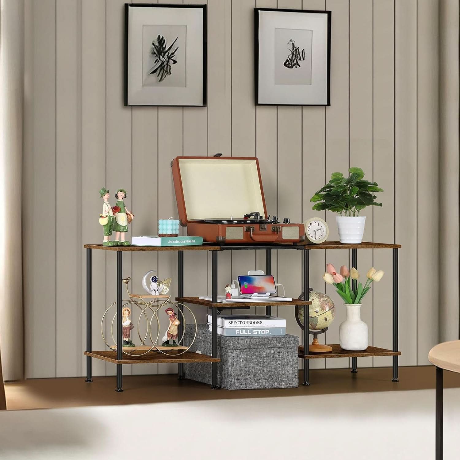 Rustic Brown 50 Inch TV Stand With Power Outlets And Shelf