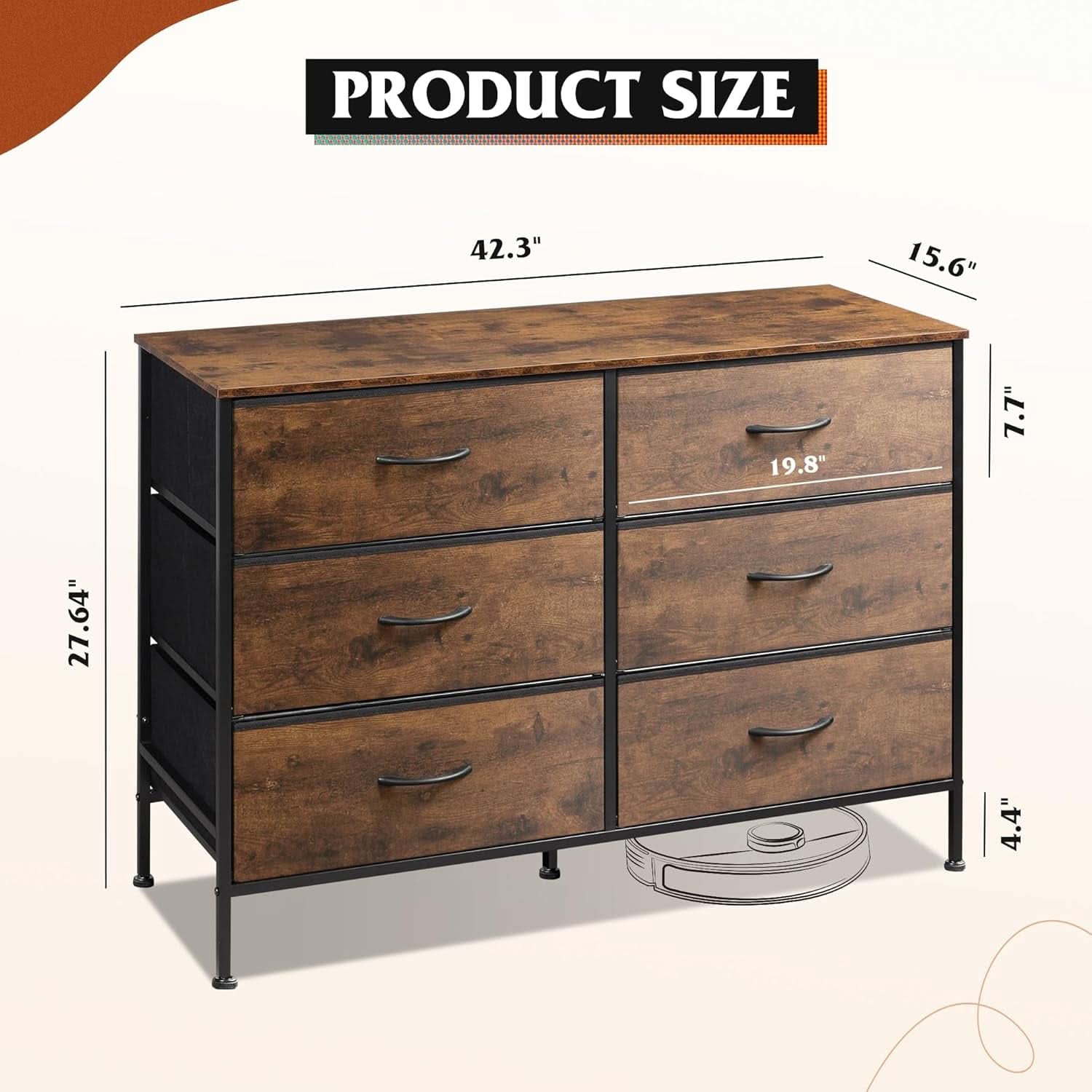 Rustic Brown 6 Drawer Dresser TV Stand For Bedroom