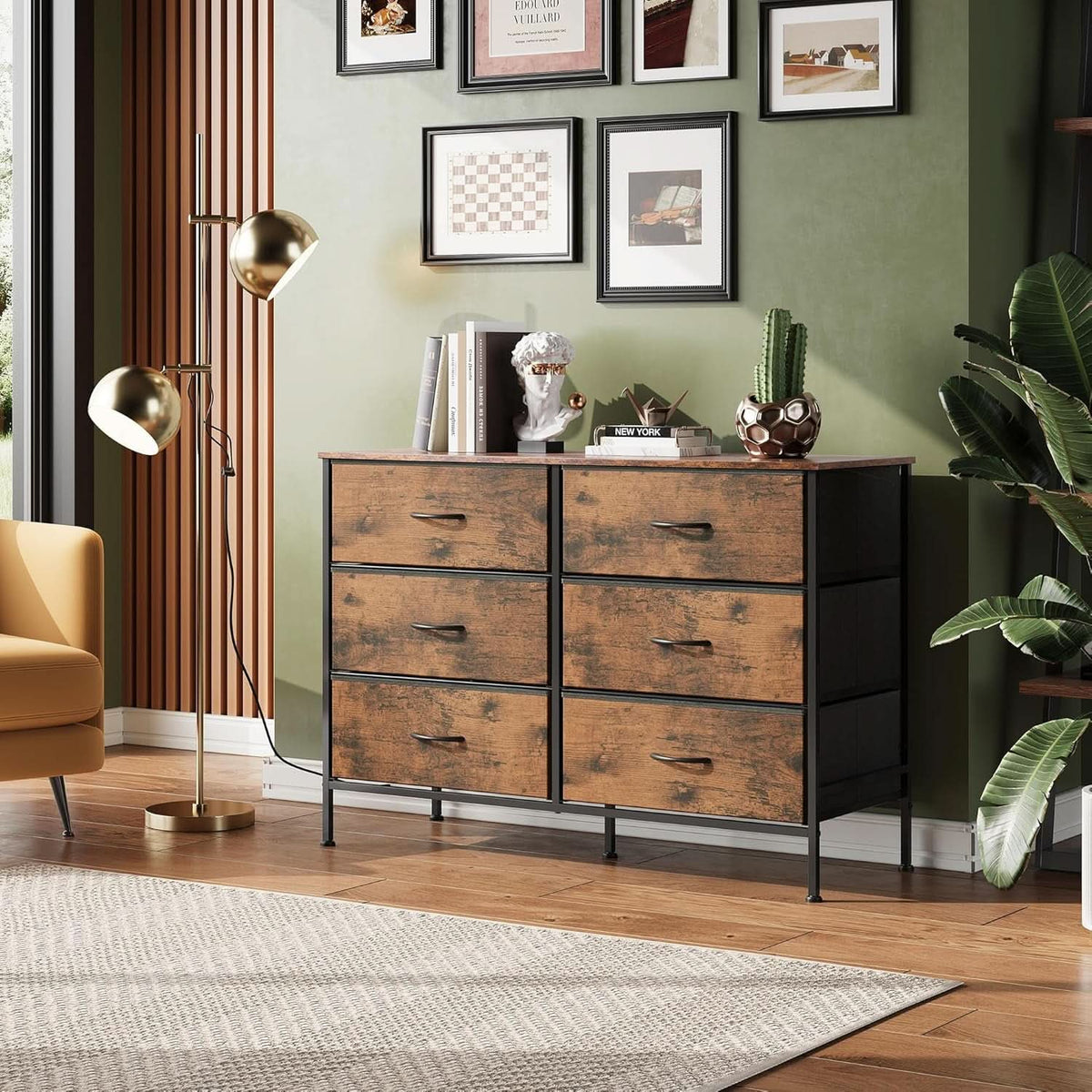 Rustic Brown 6 Drawer Dresser TV Stand For Bedroom