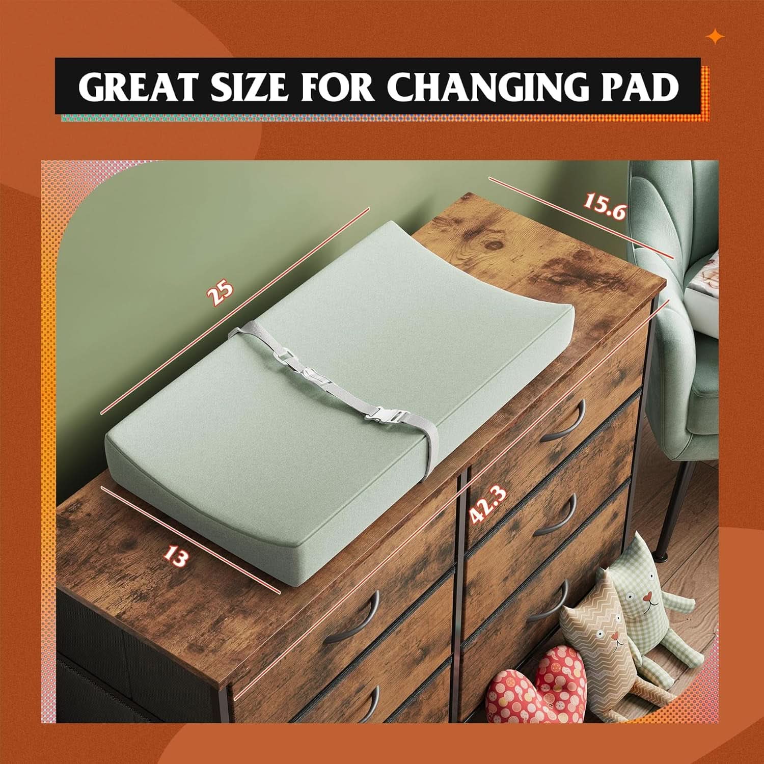 Rustic Brown 6 Drawer Dresser TV Stand For Bedroom
