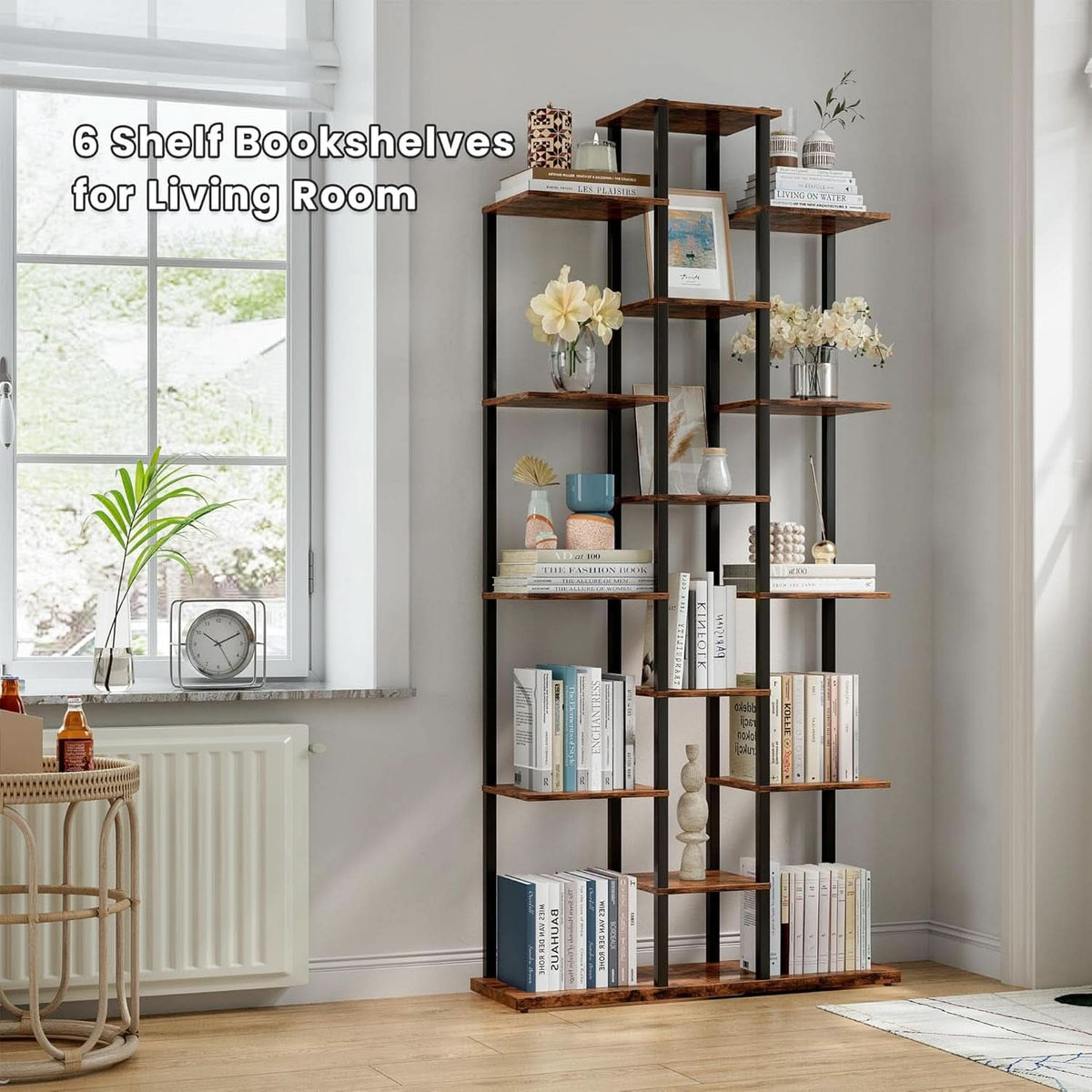 Rustic Brown 6 Tier Bookshelf For Small Living Room