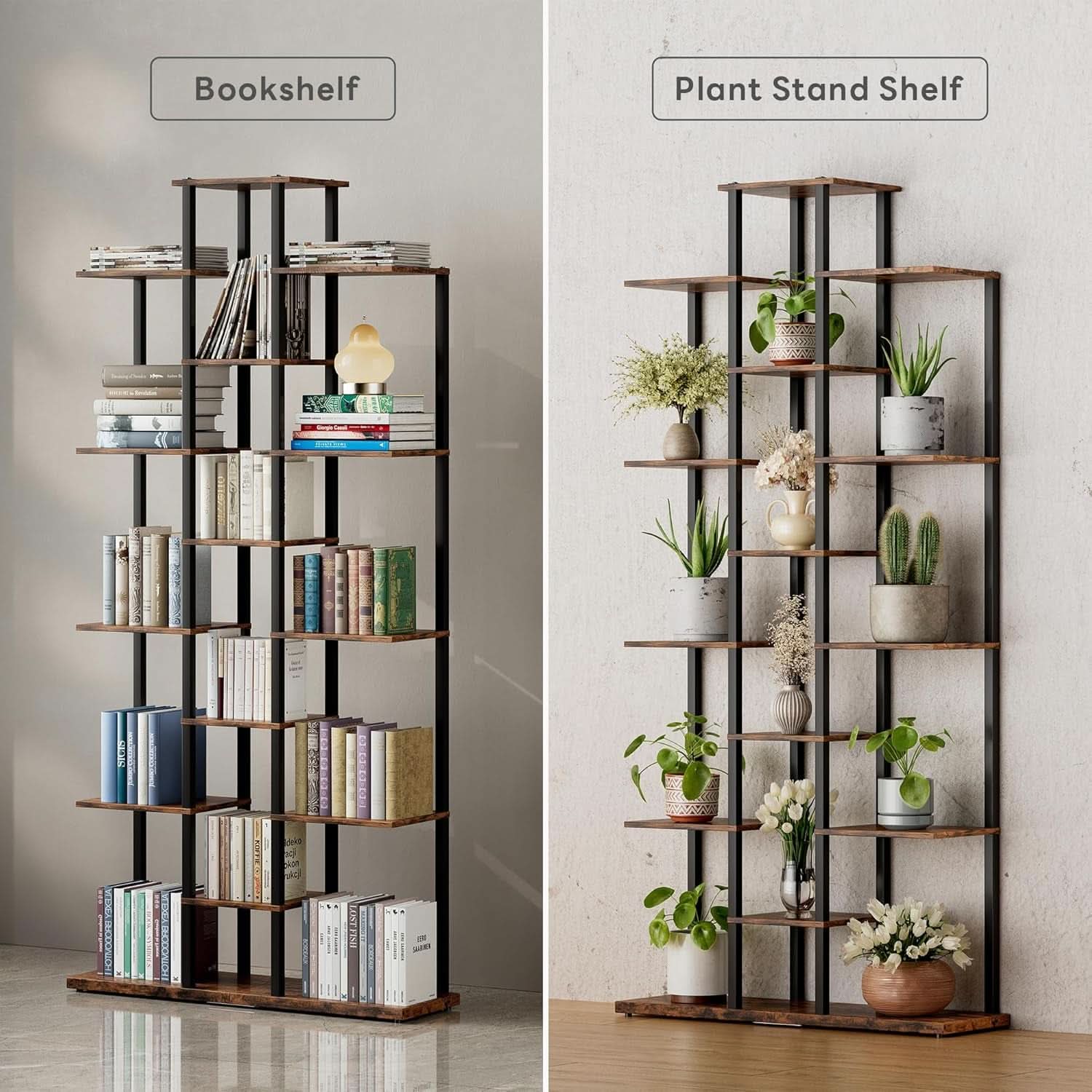 Rustic Brown 6 Tier Bookshelf For Small Living Room