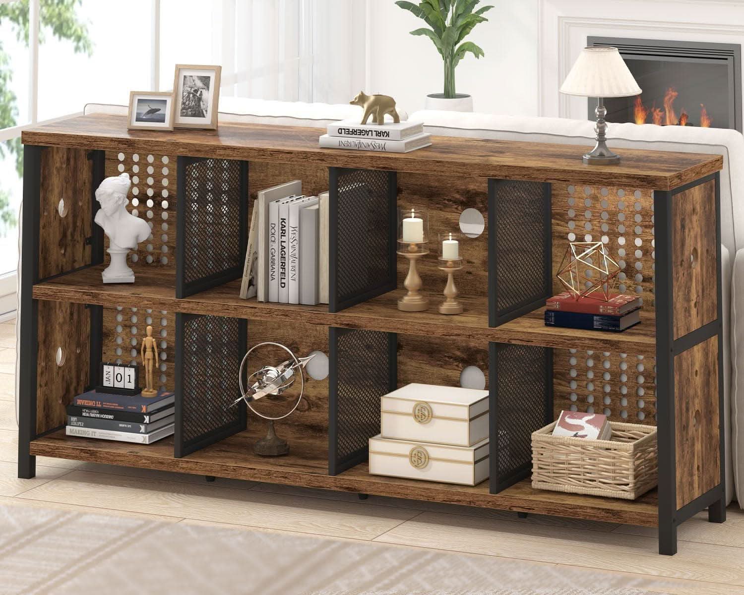 Rustic Brown 63 Inch Bookshelf Cube Storage Five In One
