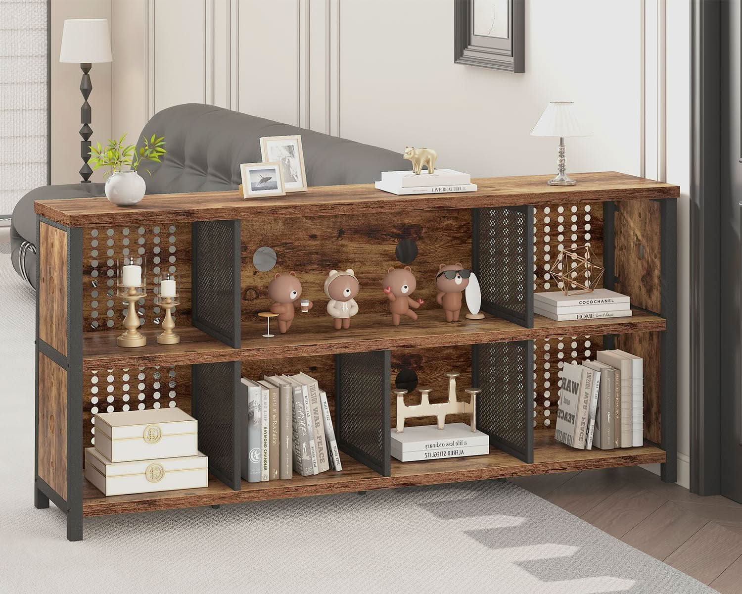 Rustic Brown 63 Inch Bookshelf Cube Storage Five In One