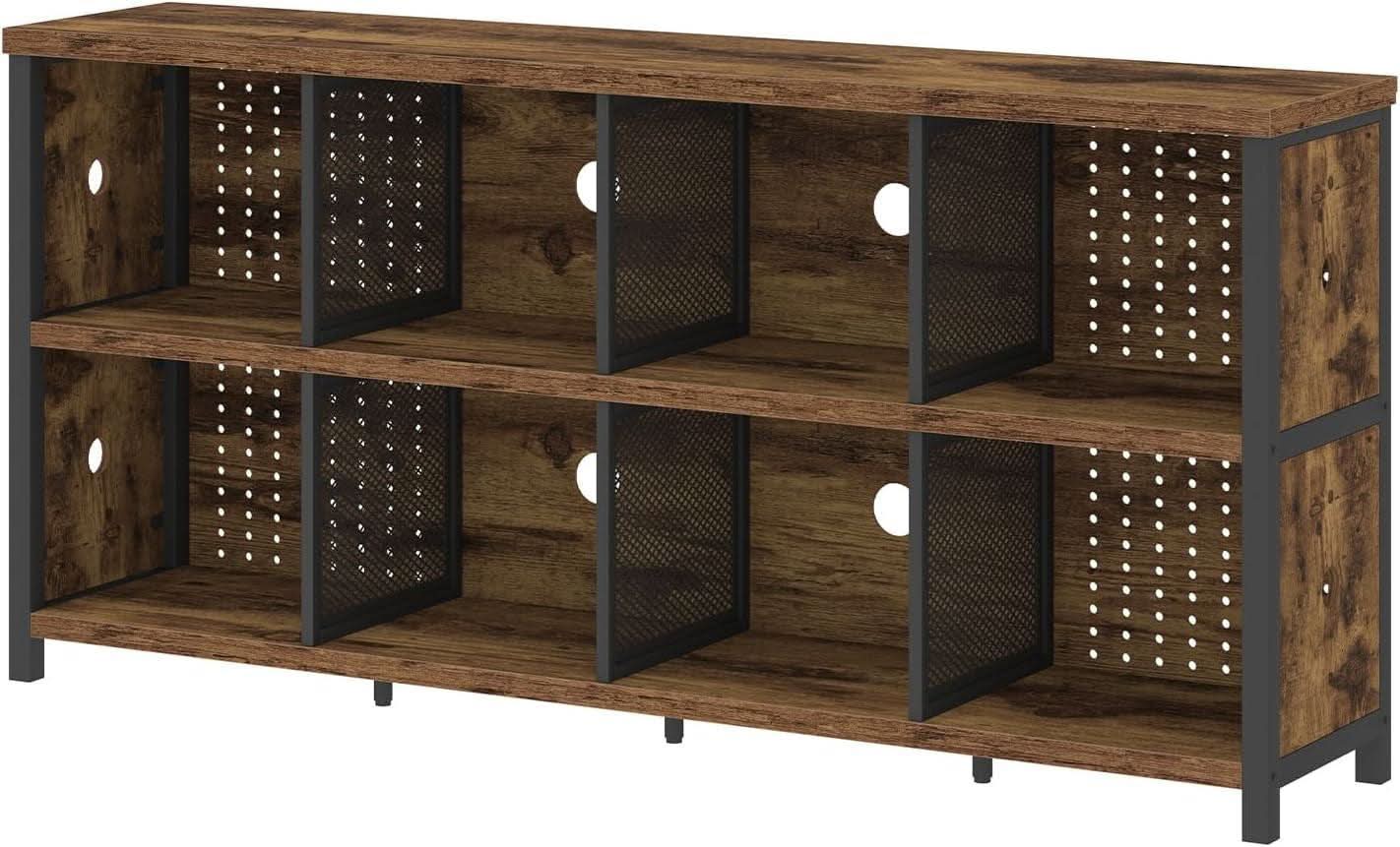 Rustic Brown 63 Inch Bookshelf Cube Storage Five In One