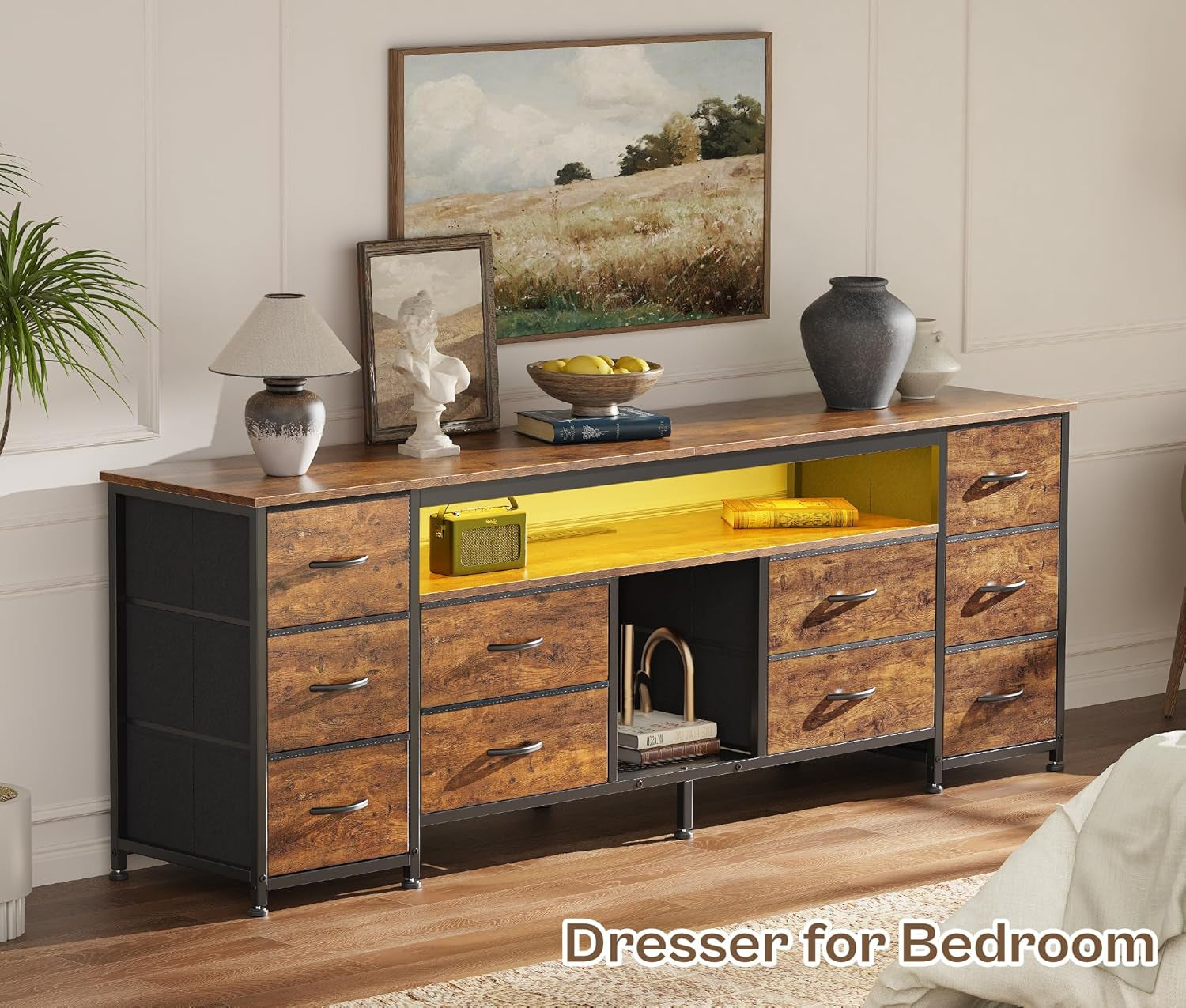 Rustic Brown 63 Inch Multifunctional LED TV Stand USB Ports