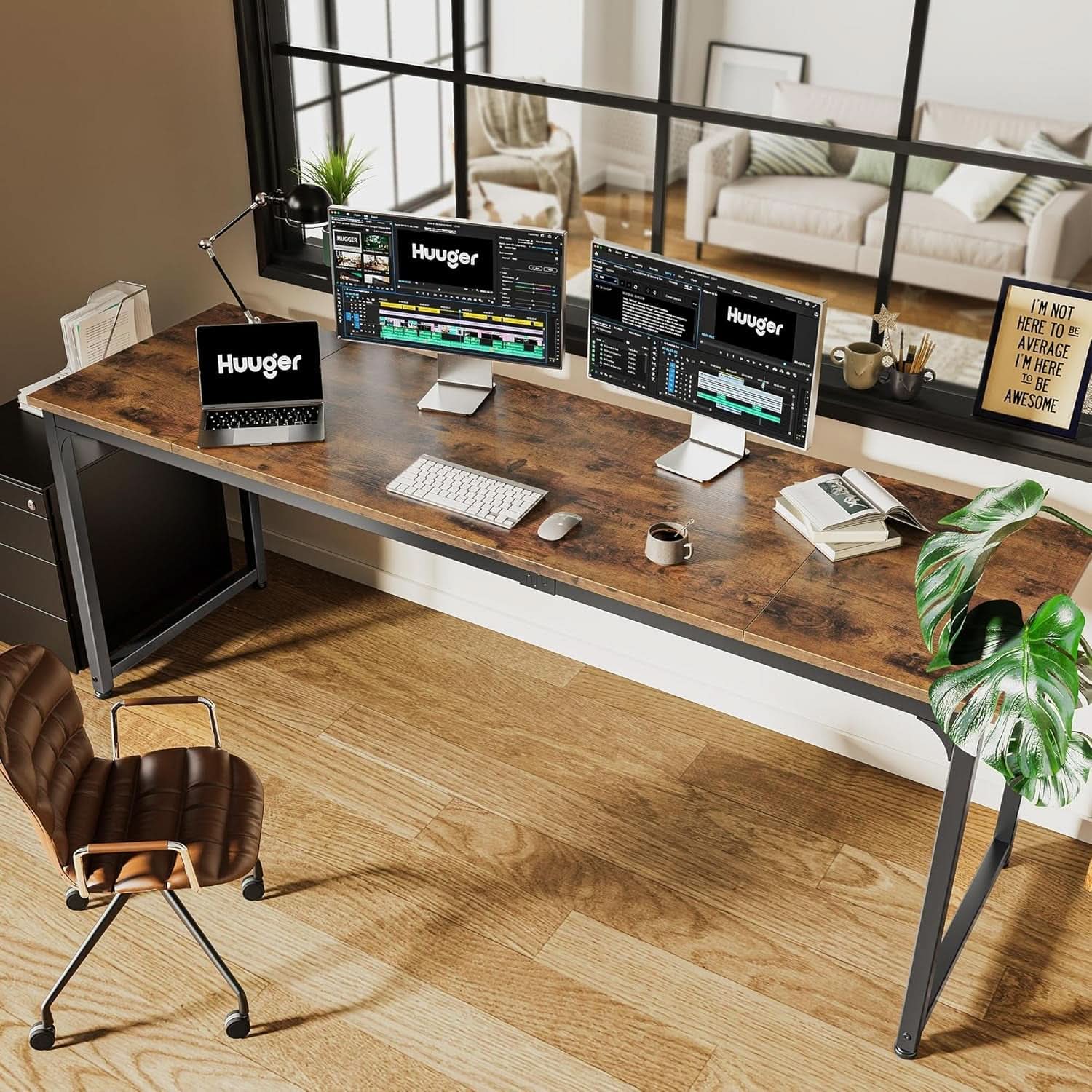 Rustic Brown 80 Inch Computer Desk For Home Office
