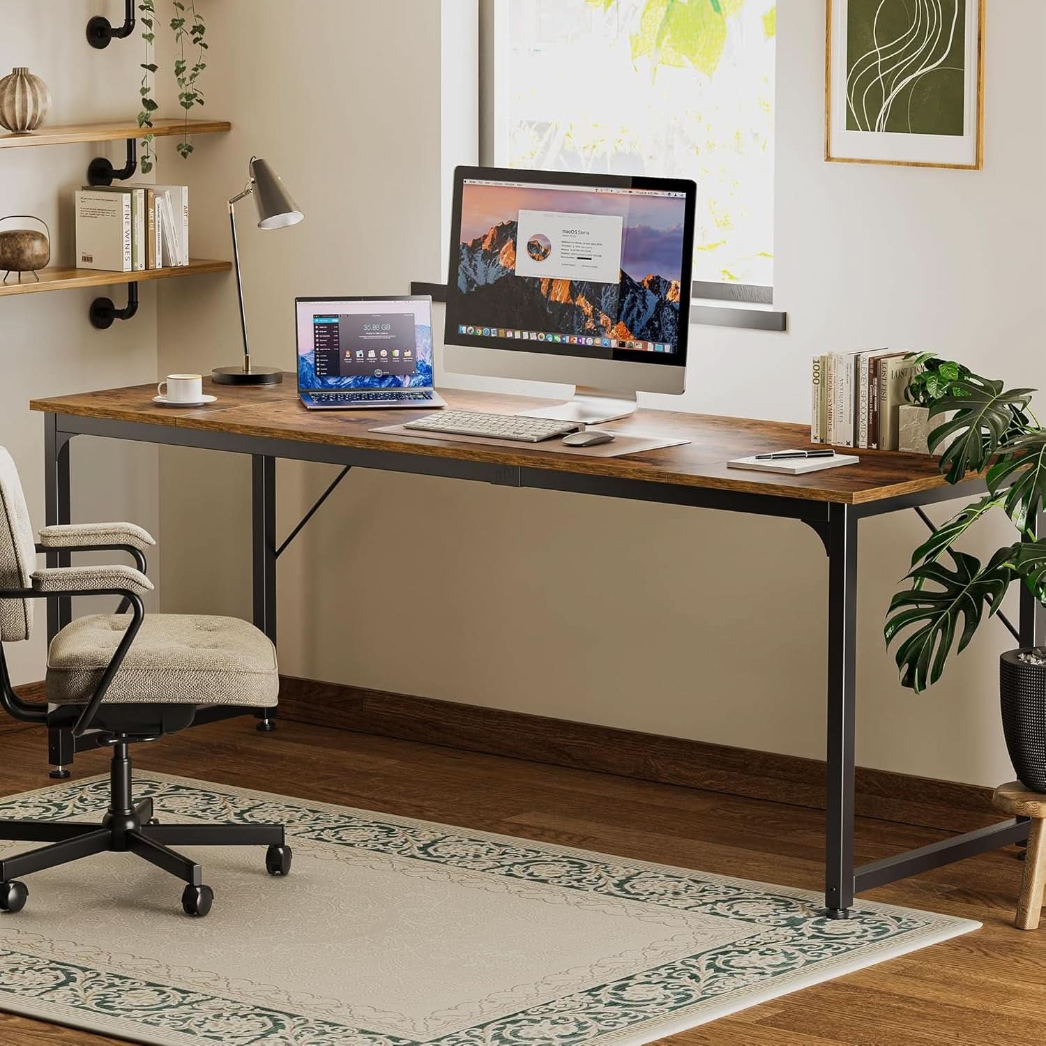 Rustic Brown 80 Inch Computer Desk For Home Office