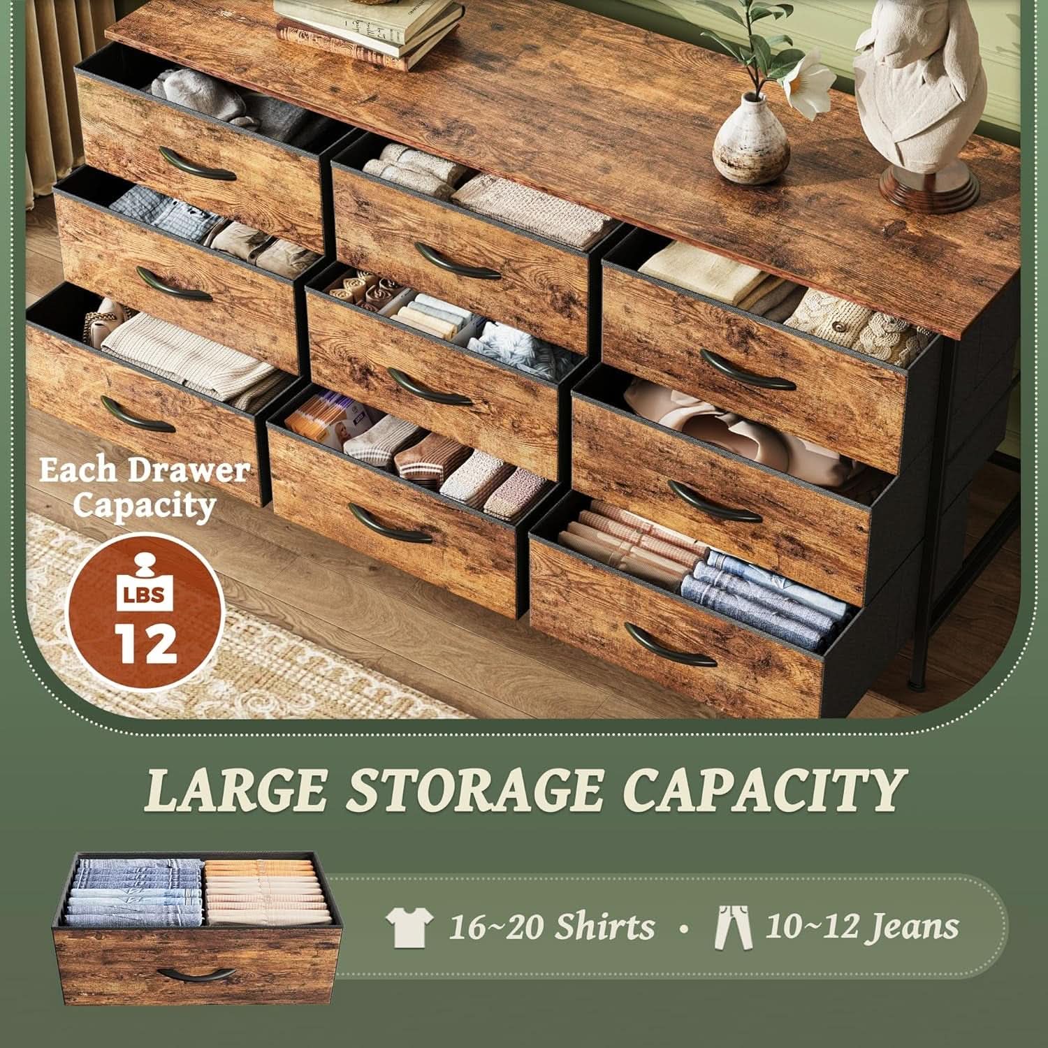 Rustic Brown 9 Drawer Dresser And TV Stand 47 Inch Wide