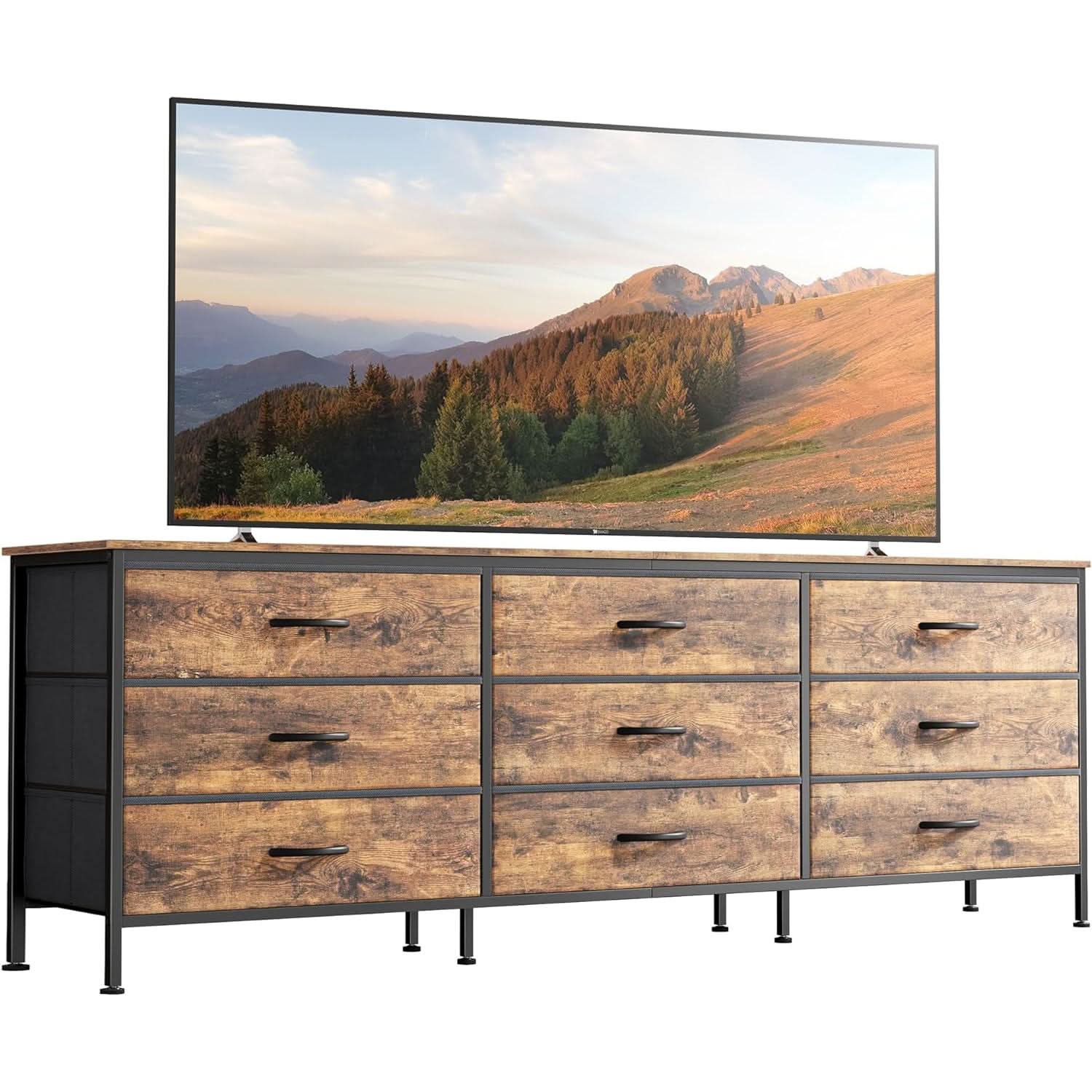 Rustic Brown 9 Drawer Dresser With TV Stand Media Console