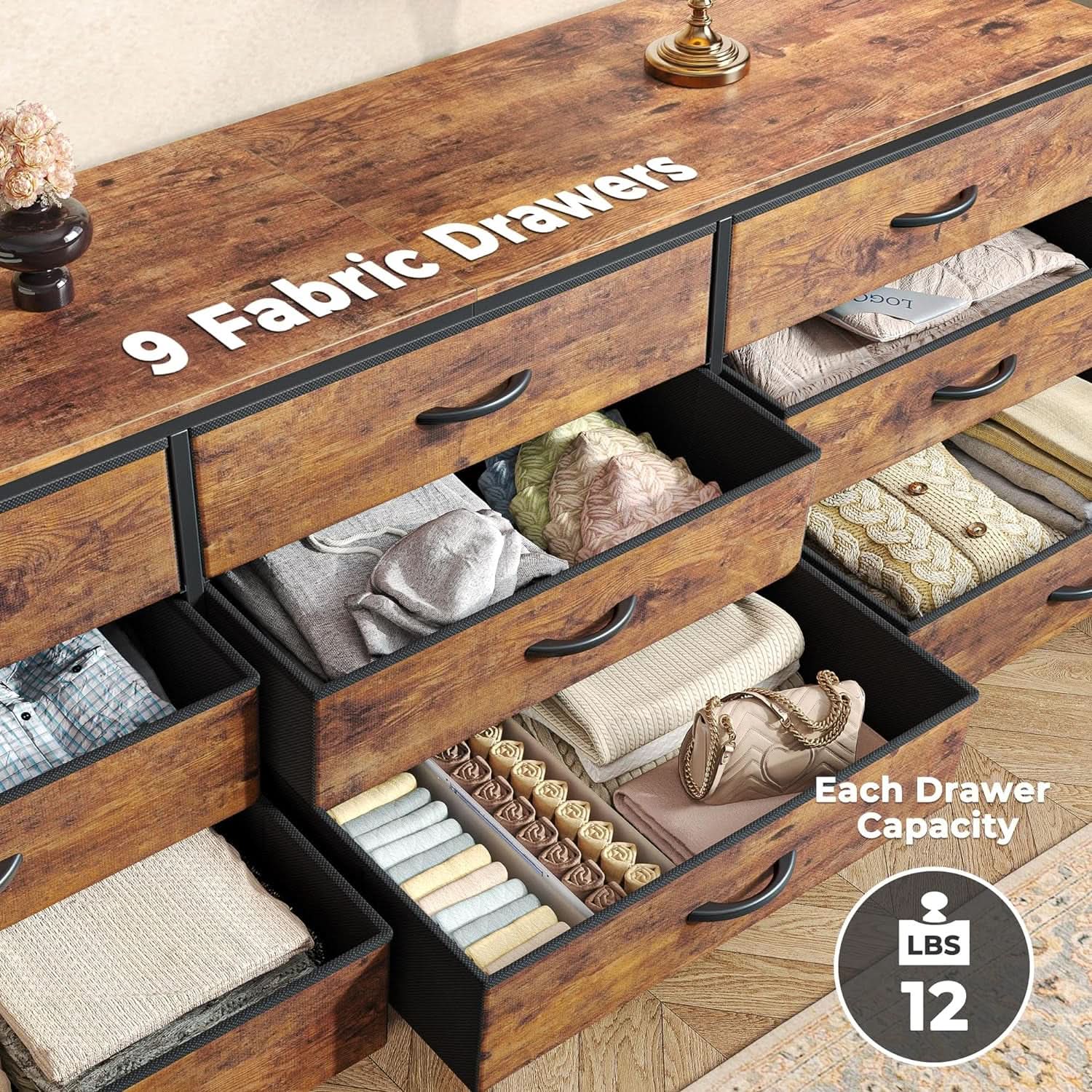 Rustic Brown 9 Drawer Dresser With TV Stand Media Console
