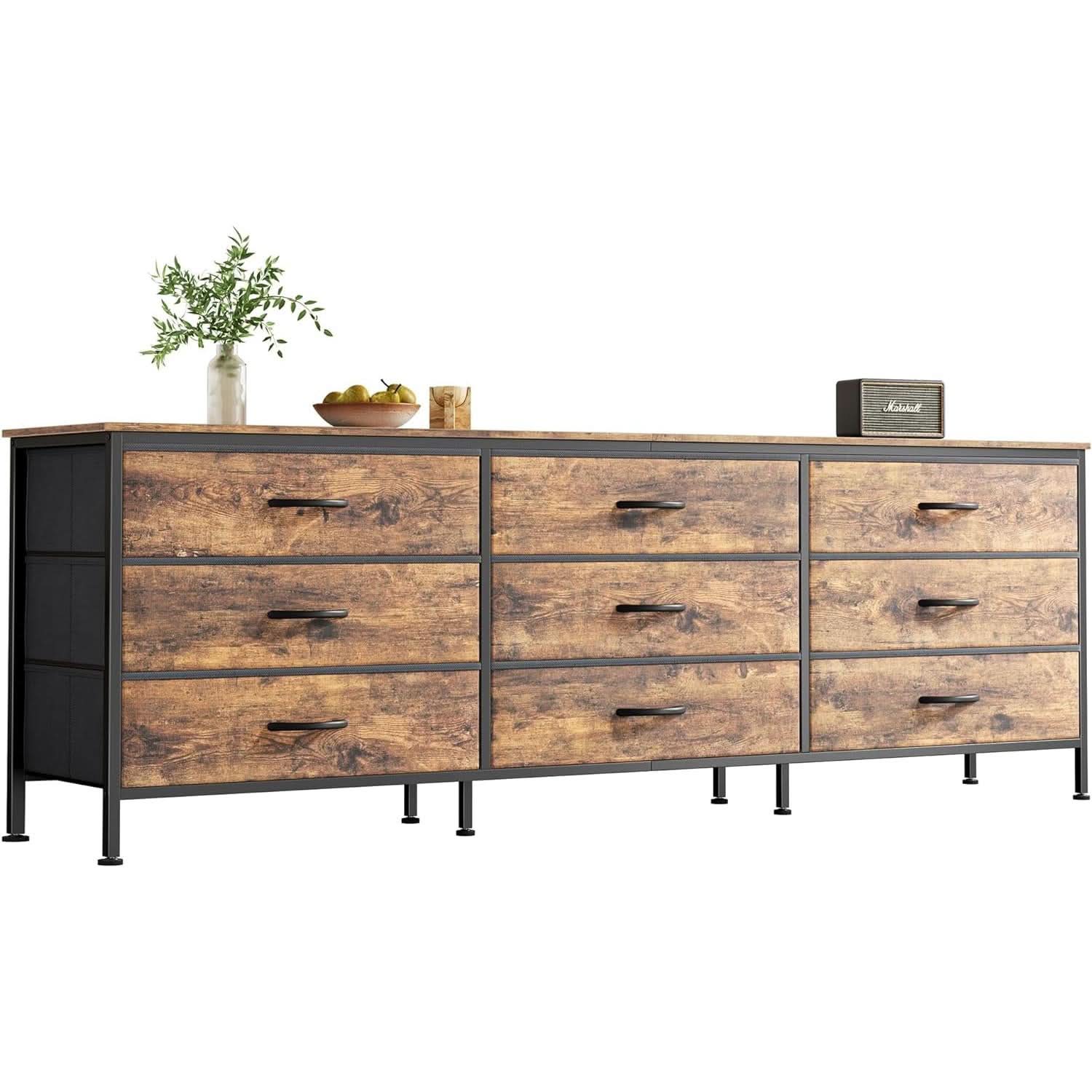 Rustic Brown 9 Drawer Dresser With TV Stand Media Console