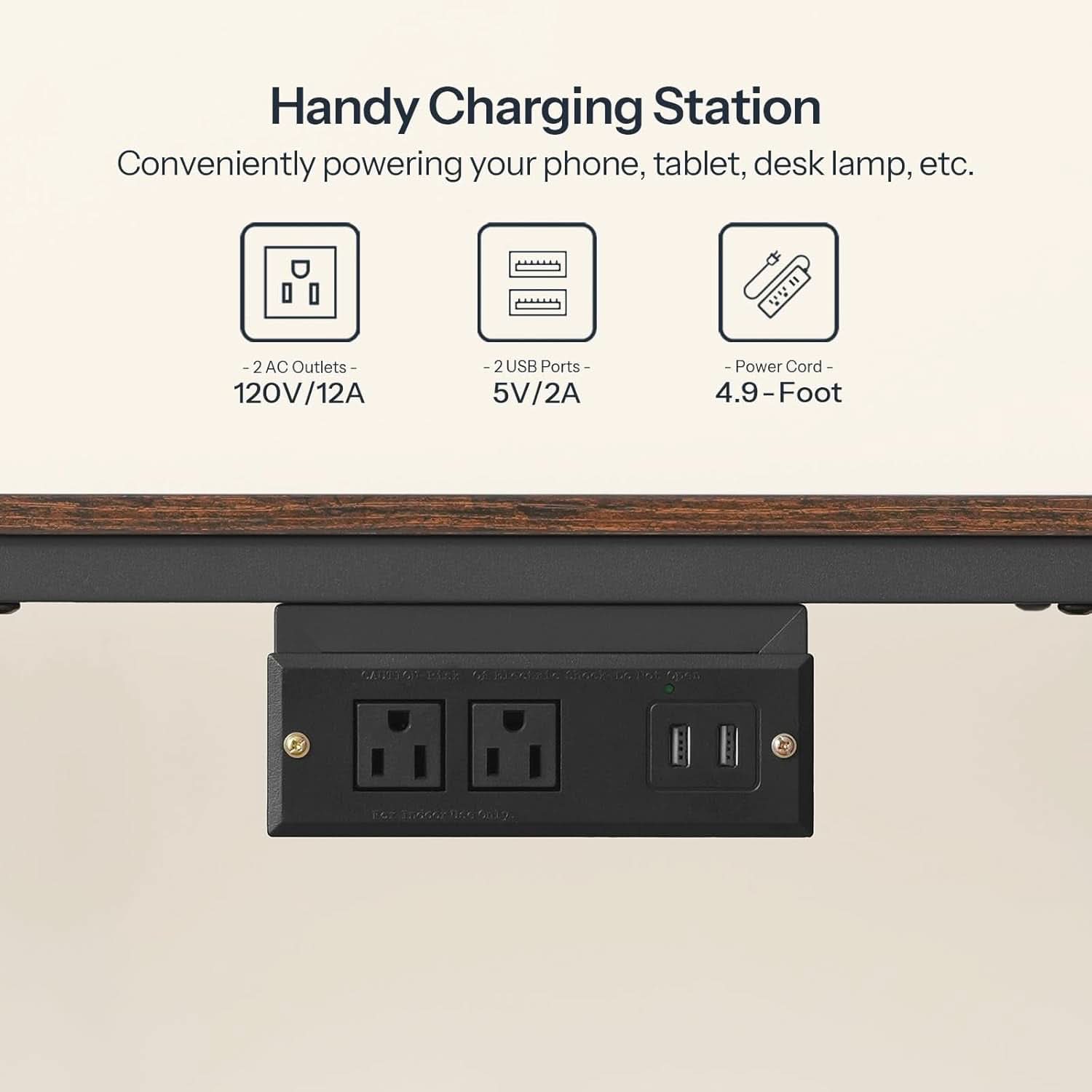Rustic Brown And Black LED TV Stand With Charging Station Up To 55 Inches