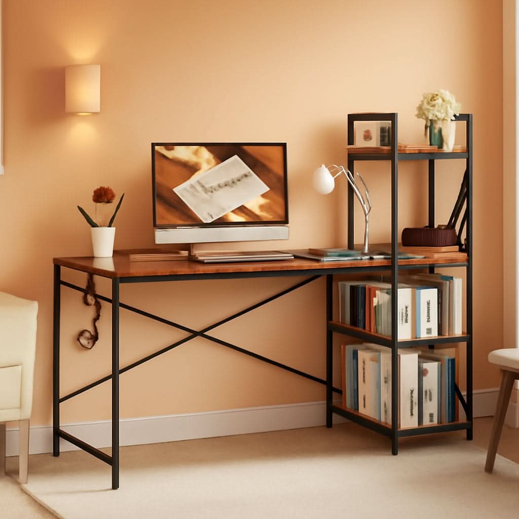 Rustic Brown Desk With Built In Power And Spacious Storage For Home Of