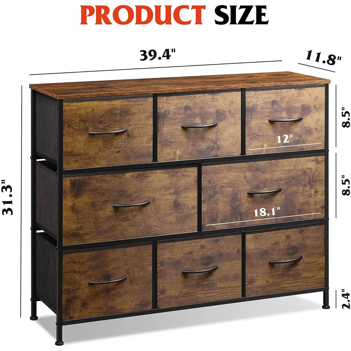 Rustic Brown Dresser With 8 Large Deep Drawers For Bedroom