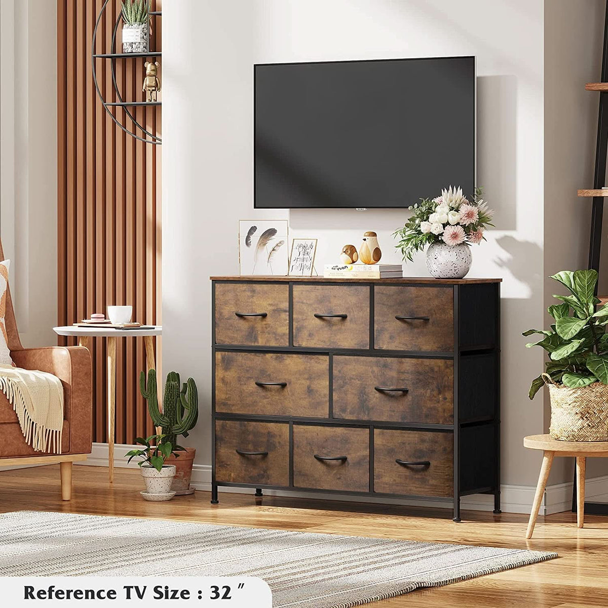 Rustic Brown Dresser With 8 Large Deep Drawers For Bedroom