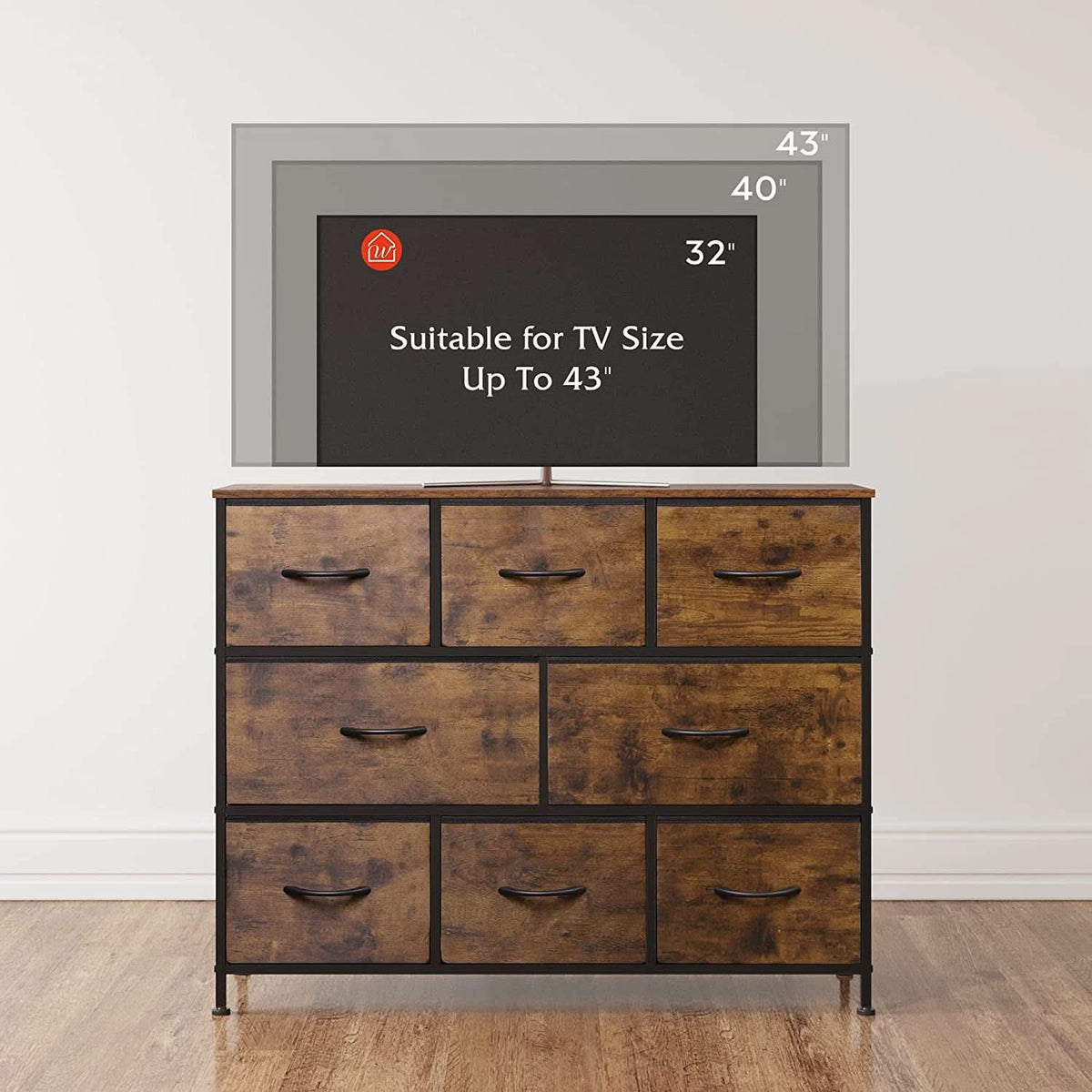 Rustic Brown Dresser With 8 Large Deep Drawers For Bedroom