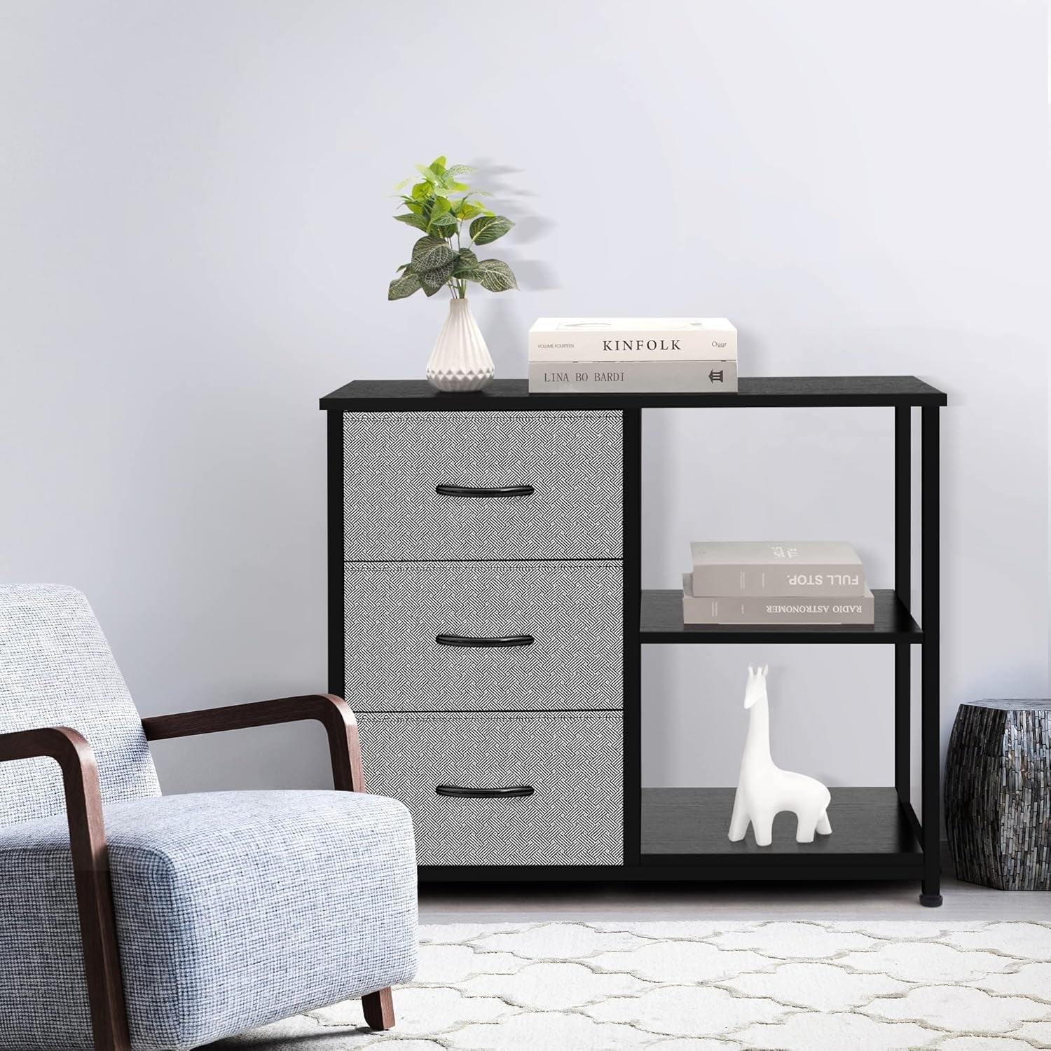 Rustic Brown Fabric Dresser With 4 Drawers And 2 Shelves