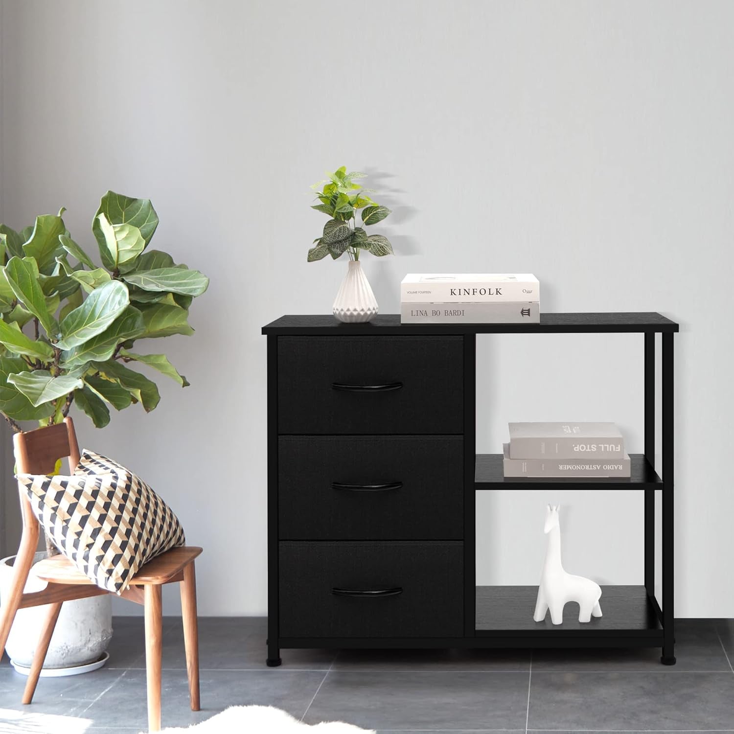 Rustic Brown Fabric Dresser With 4 Drawers And 2 Shelves