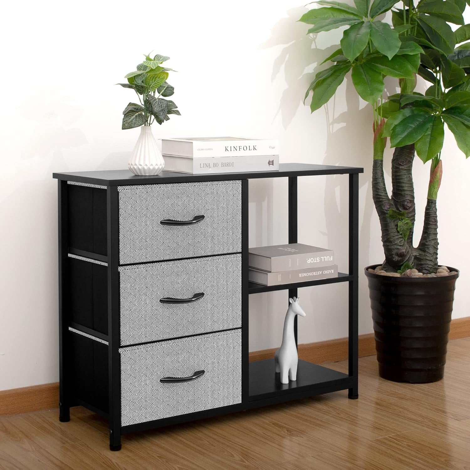 Rustic Brown Fabric Dresser With 4 Drawers And 2 Shelves