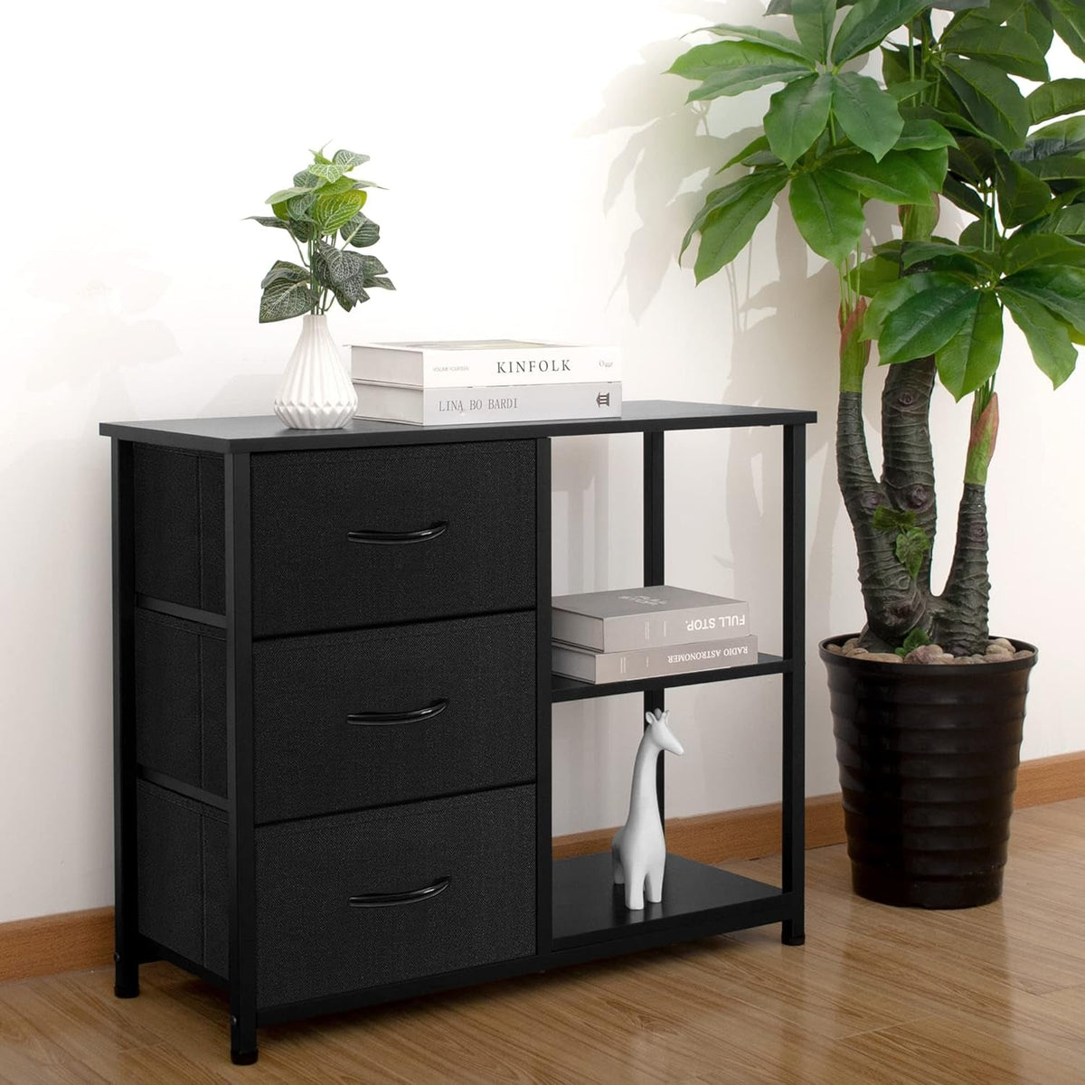 Rustic Brown Fabric Dresser With 4 Drawers And 2 Shelves