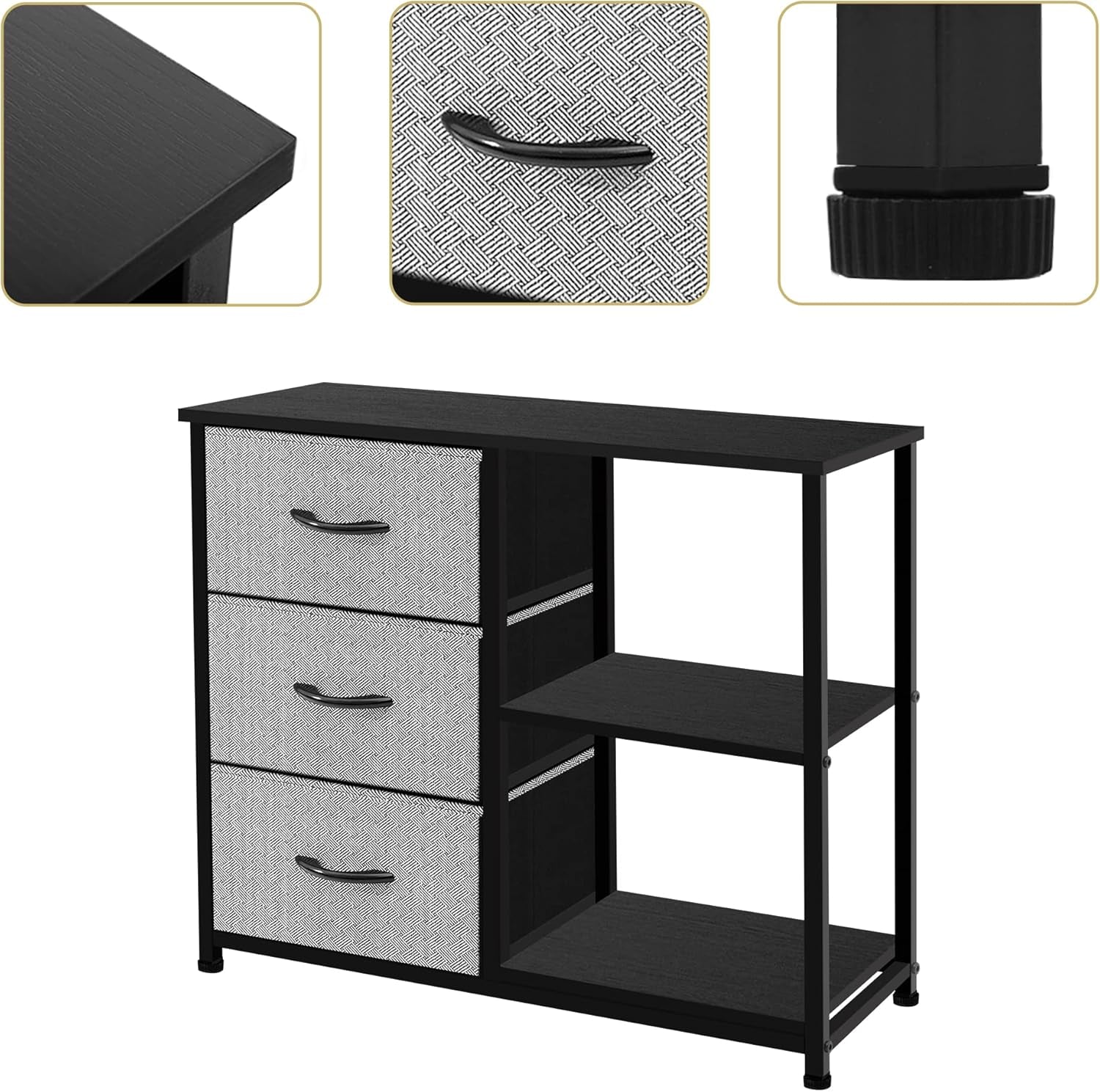 Rustic Brown Fabric Dresser With 4 Drawers And 2 Shelves