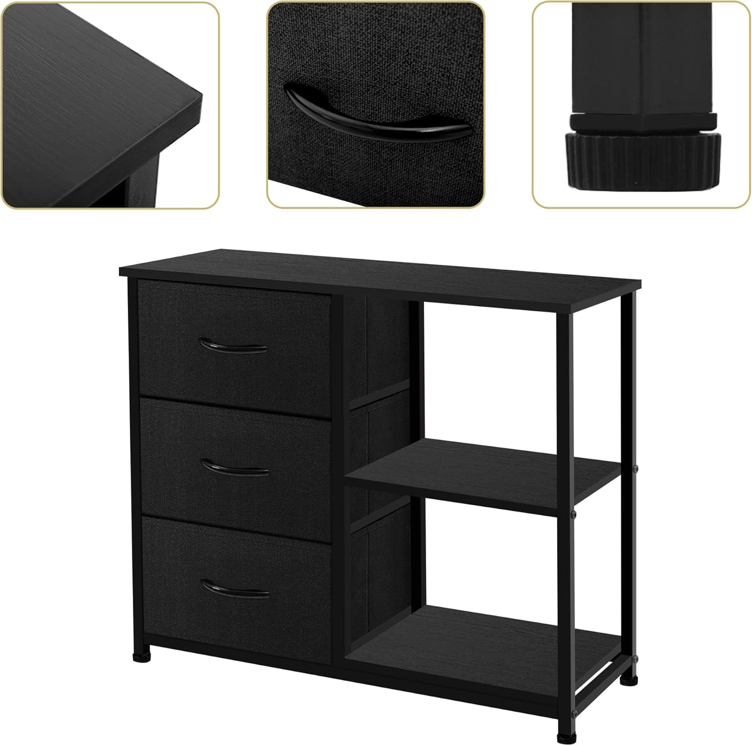 Rustic Brown Fabric Dresser With 4 Drawers And 2 Shelves