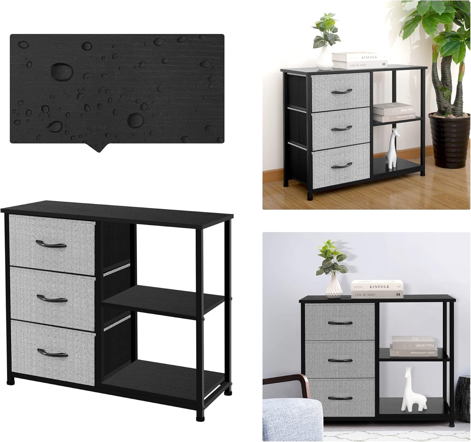 Rustic Brown Fabric Dresser With 4 Drawers And 2 Shelves