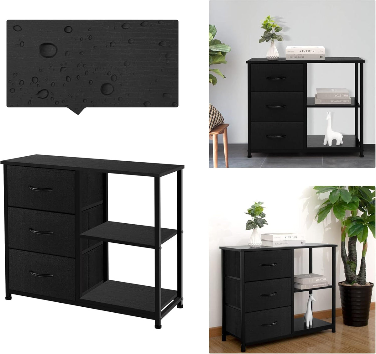 Rustic Brown Fabric Dresser With 4 Drawers And 2 Shelves