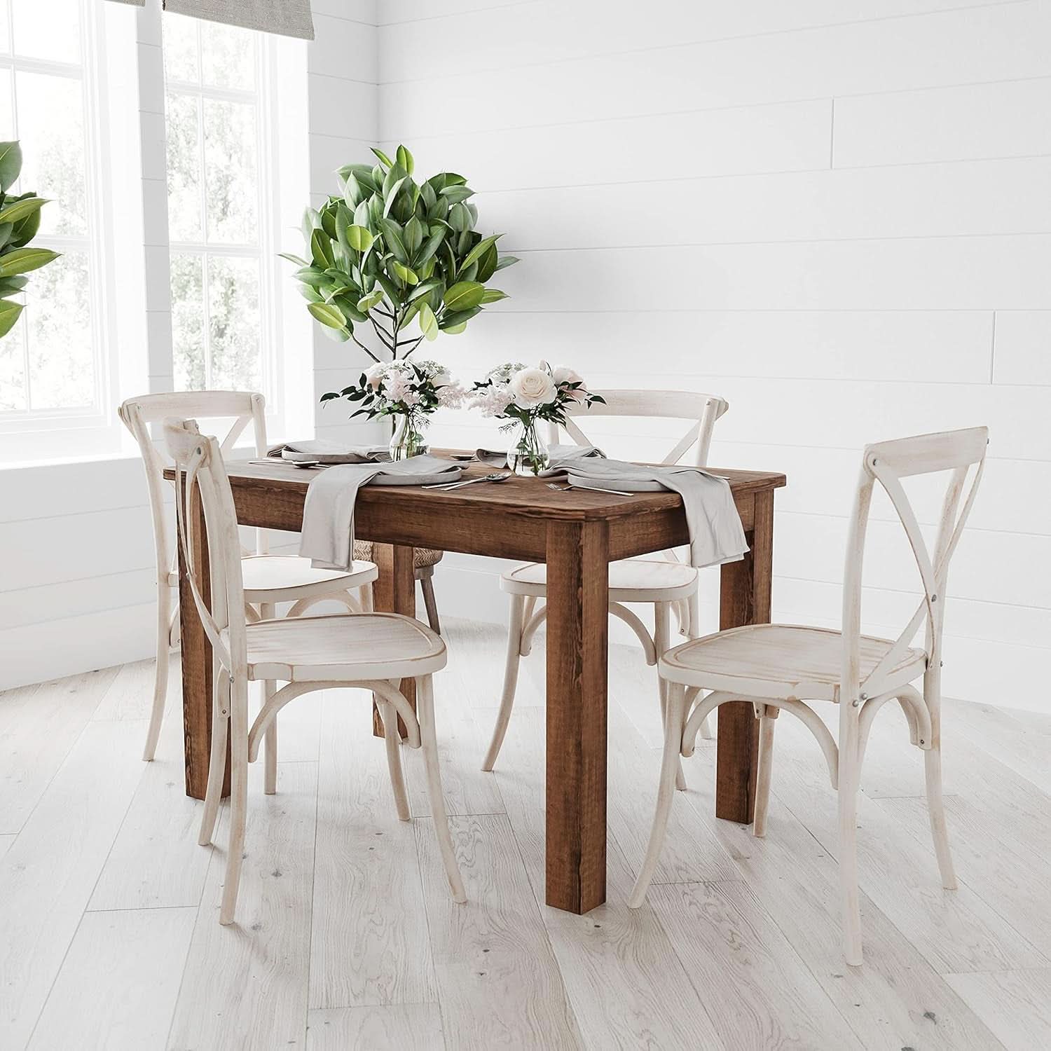 Rustic Brown Solid Wood Dining Table 46x30 Seats 4