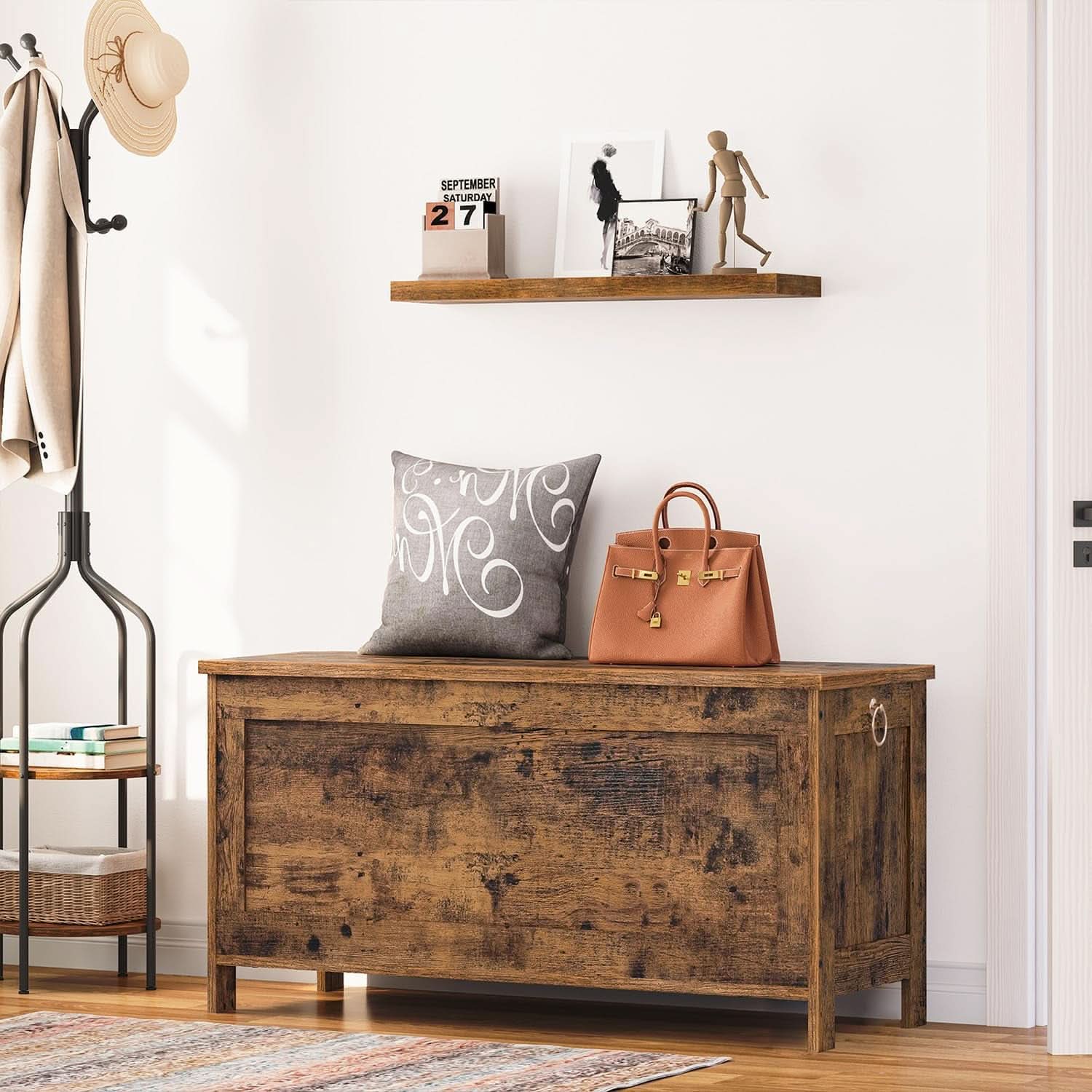 Rustic Brown SolidWood Toy Box Storage LargeCapacity