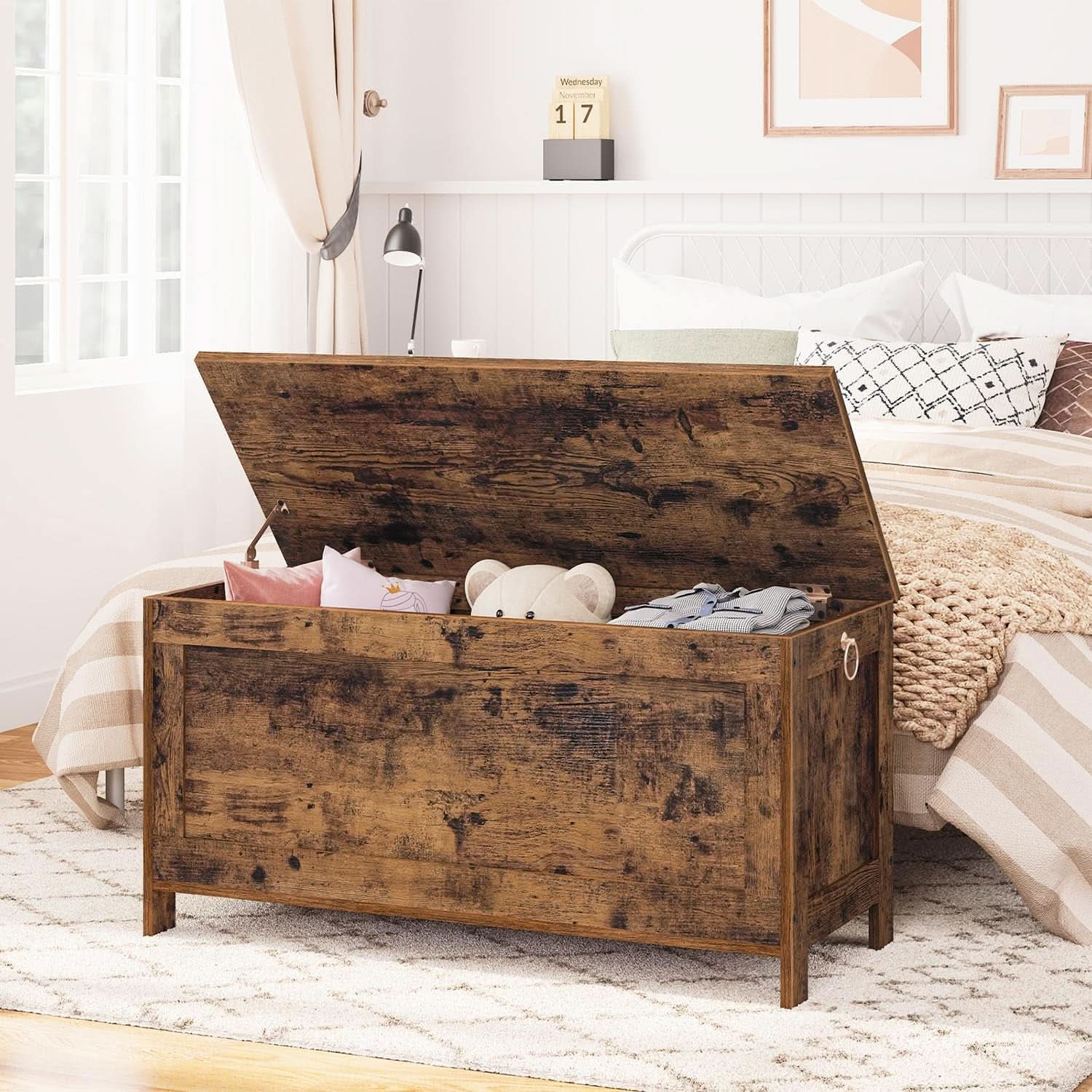Rustic Brown SolidWood Toy Box Storage LargeCapacity